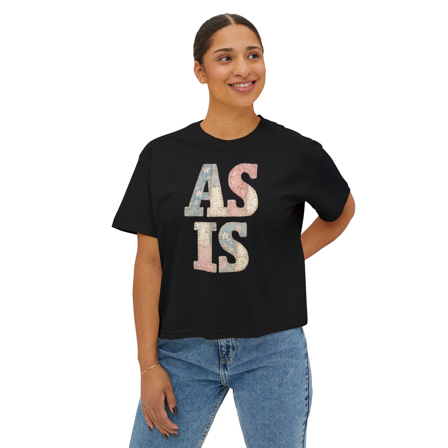 “AS IS” Quilt look Floral Boxy Tee — Women's Vintage Graphic Crop T-Shirt