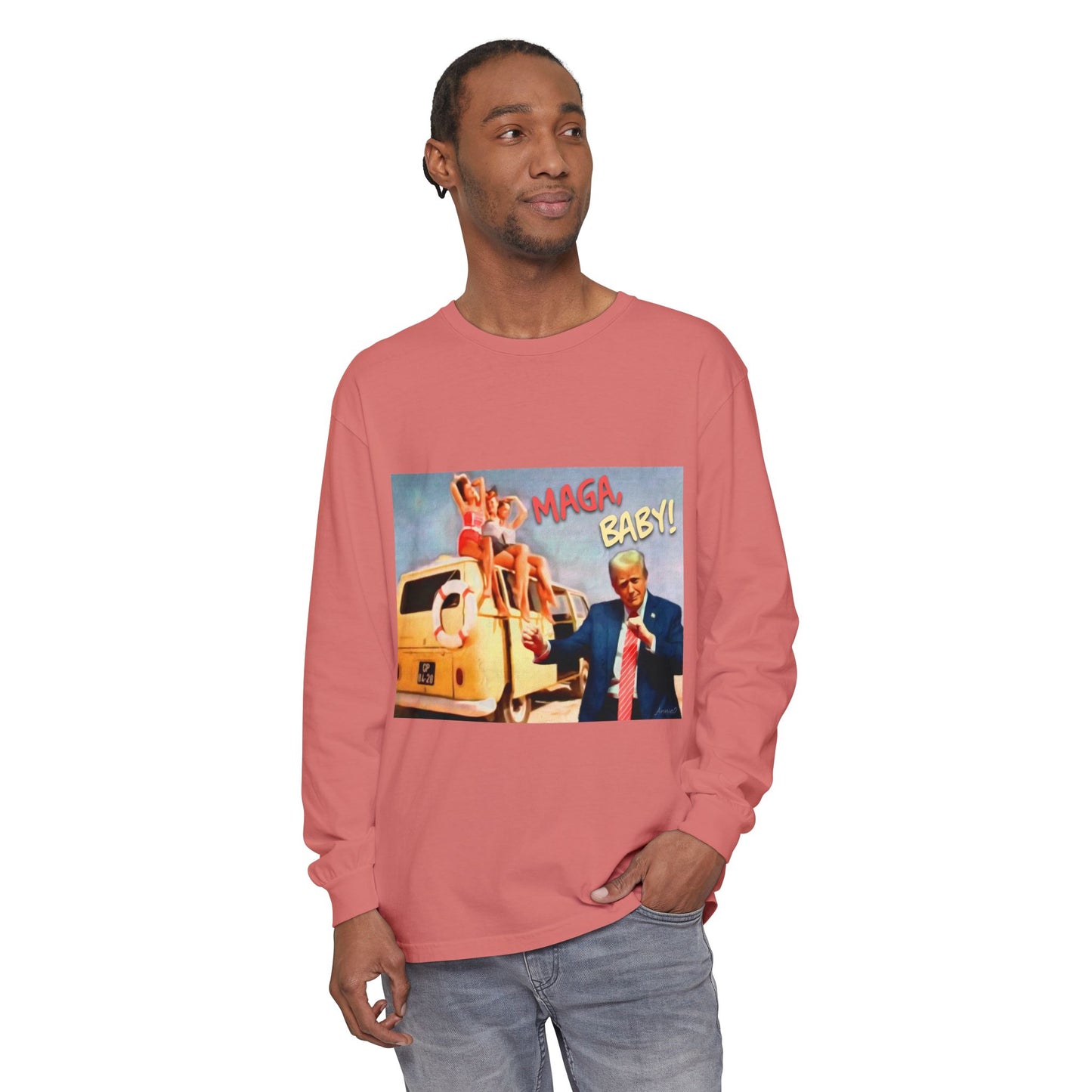 Being MAGA everywhere! Vintage Political Graphic Long Sleeve Tee — "MAGA Baby!" Design