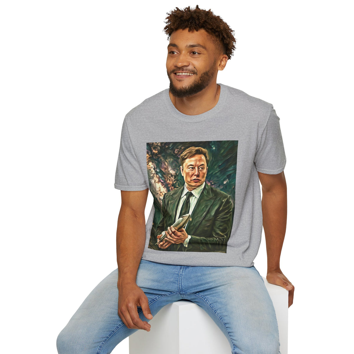 Elon Musk with Rocket— Graphic T-Shirt