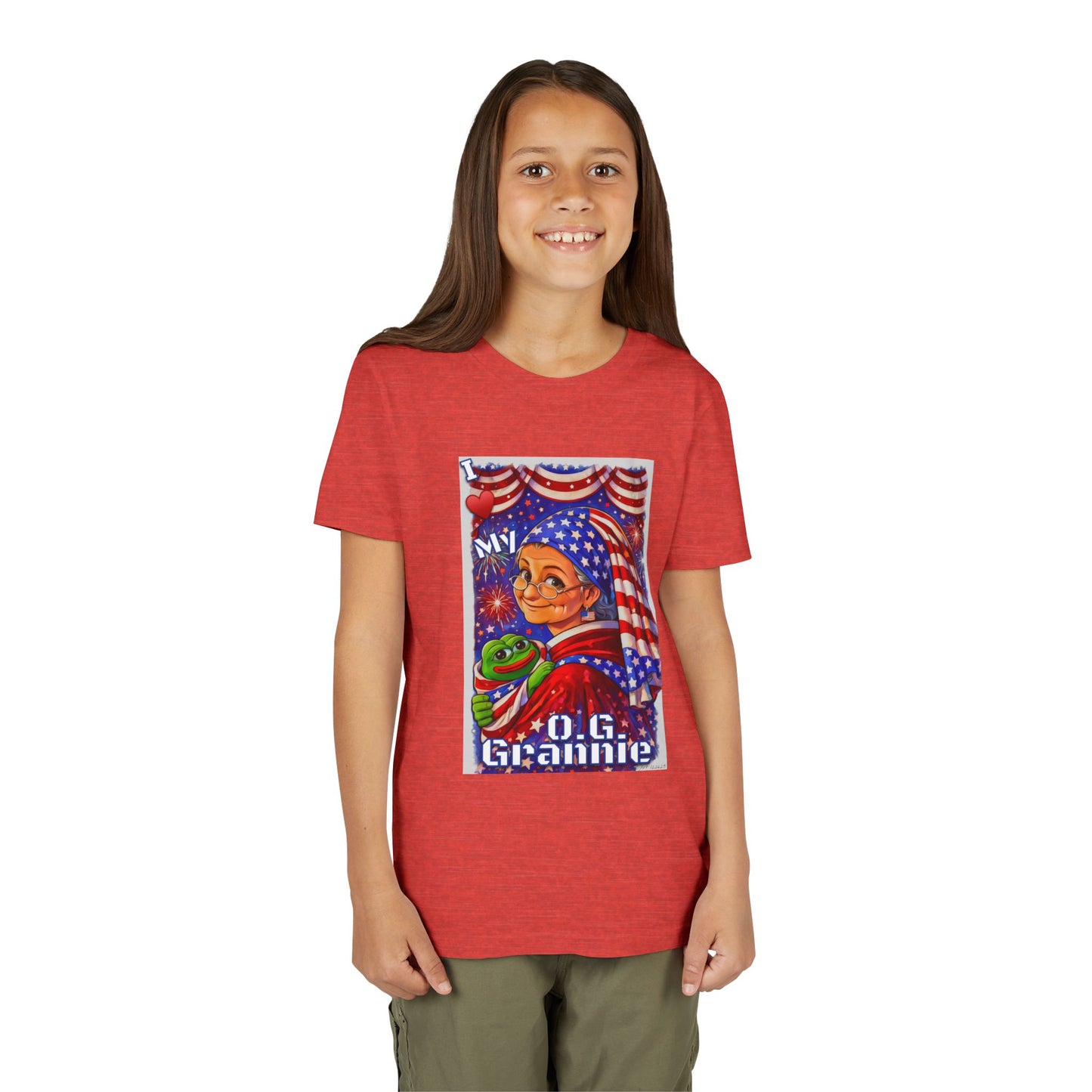 Grandma Anons & Keyboard Warriors for your Littles, “I ♥️ My O.G. Grannie" Youth T-Shirt – American Flag Grandma Design