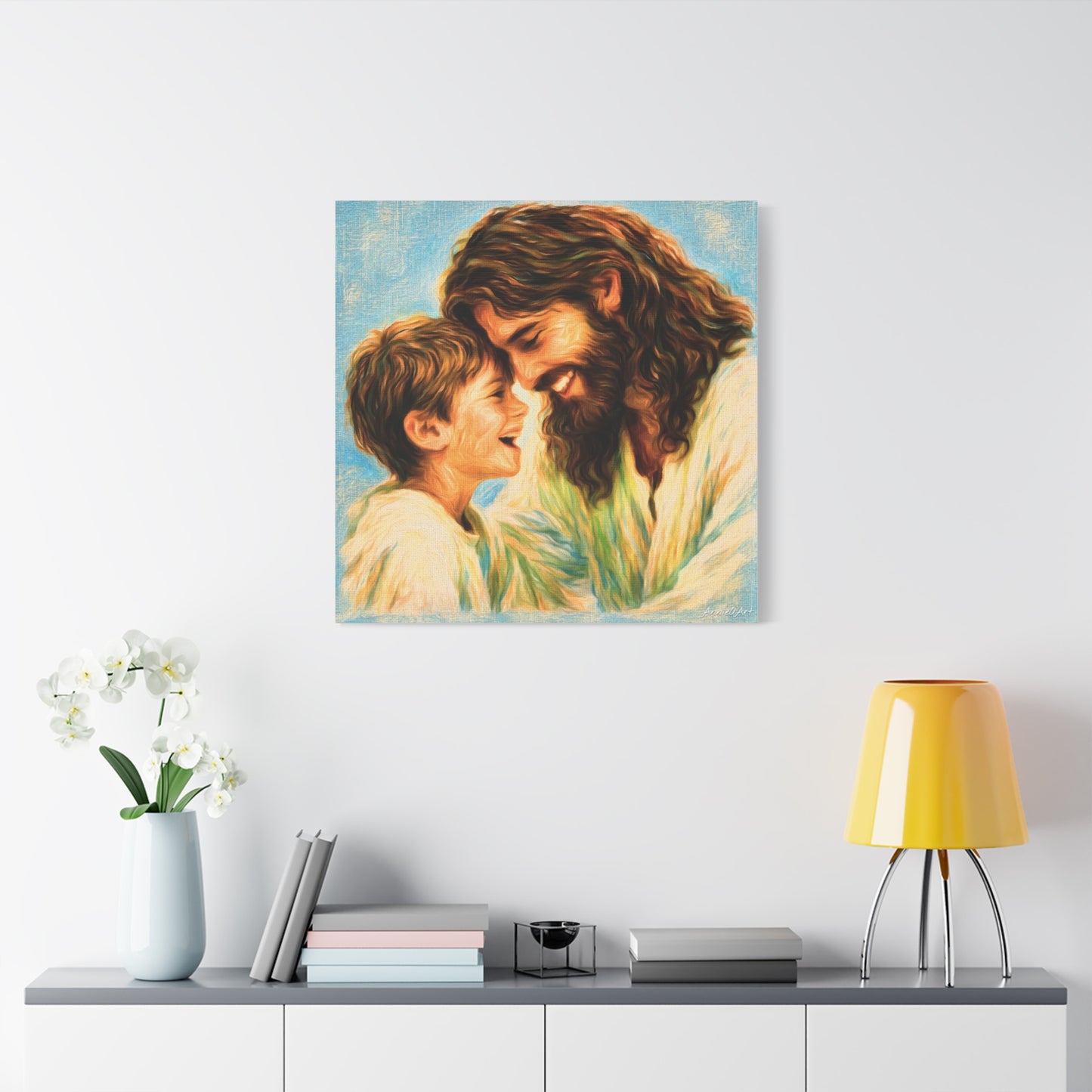 Smiling Jesus and Child Matte Canvas Wall Art