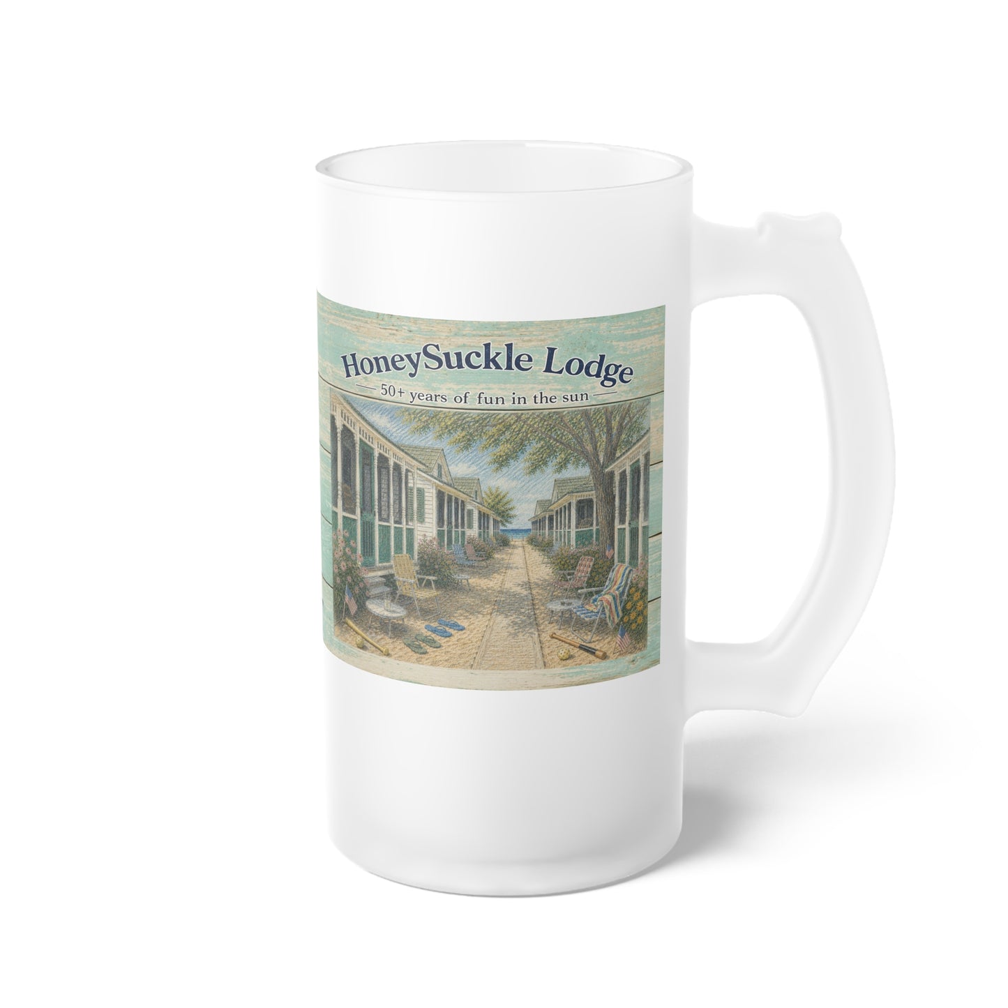HSL Frosted Glass Beer Mug — "I Hear You Call To Me" Vintage Coastal Pub Stein