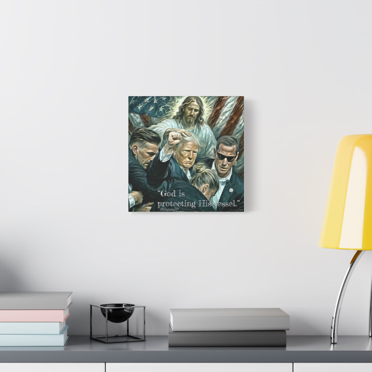 Jesus Blessing Trump— Patriotic Canvas Art — "God Is Protecting His Vessel"