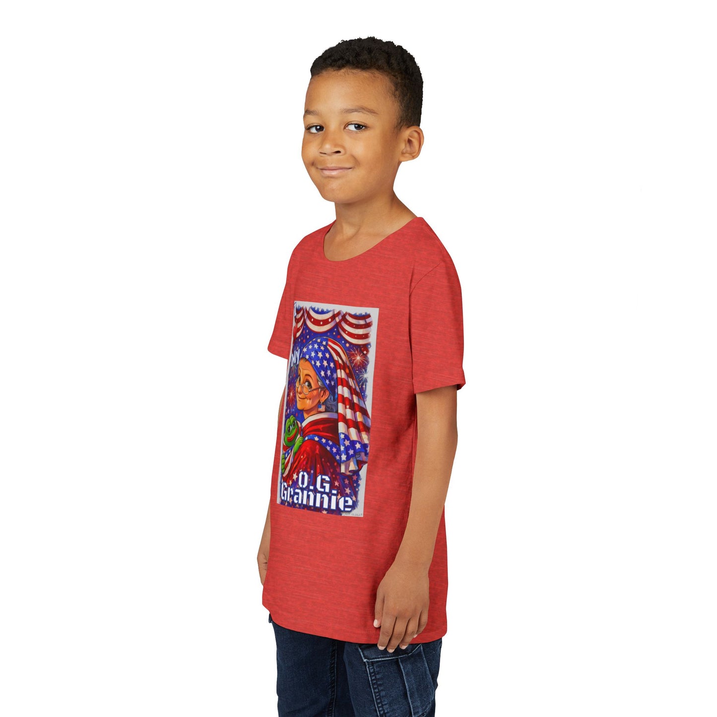 Grandma Anons & Keyboard Warriors for your Littles, “I ♥️ My O.G. Grannie" Youth T-Shirt – American Flag Grandma Design