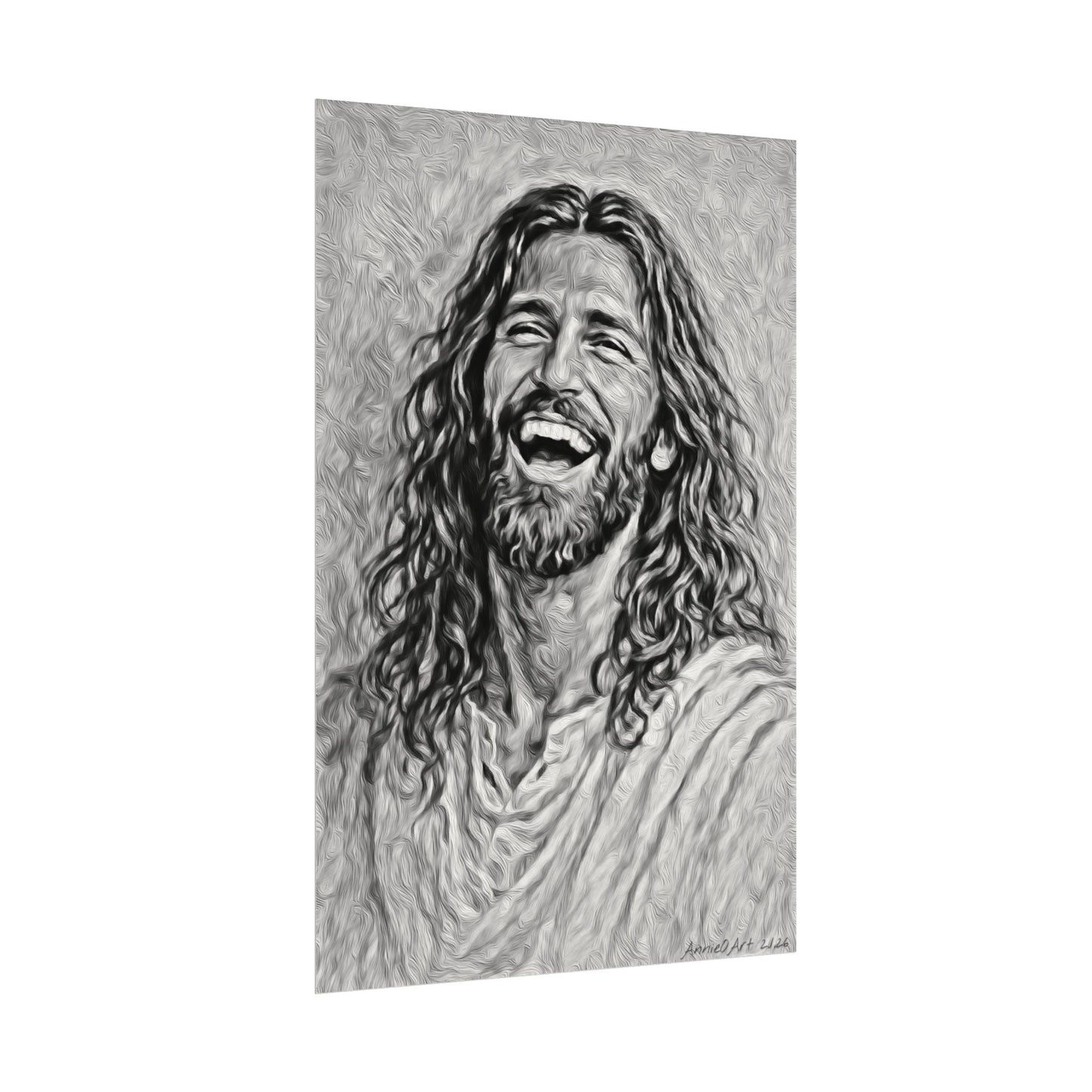 Jesus Laughing Watercolor Poster — Textured Matte Wall Art