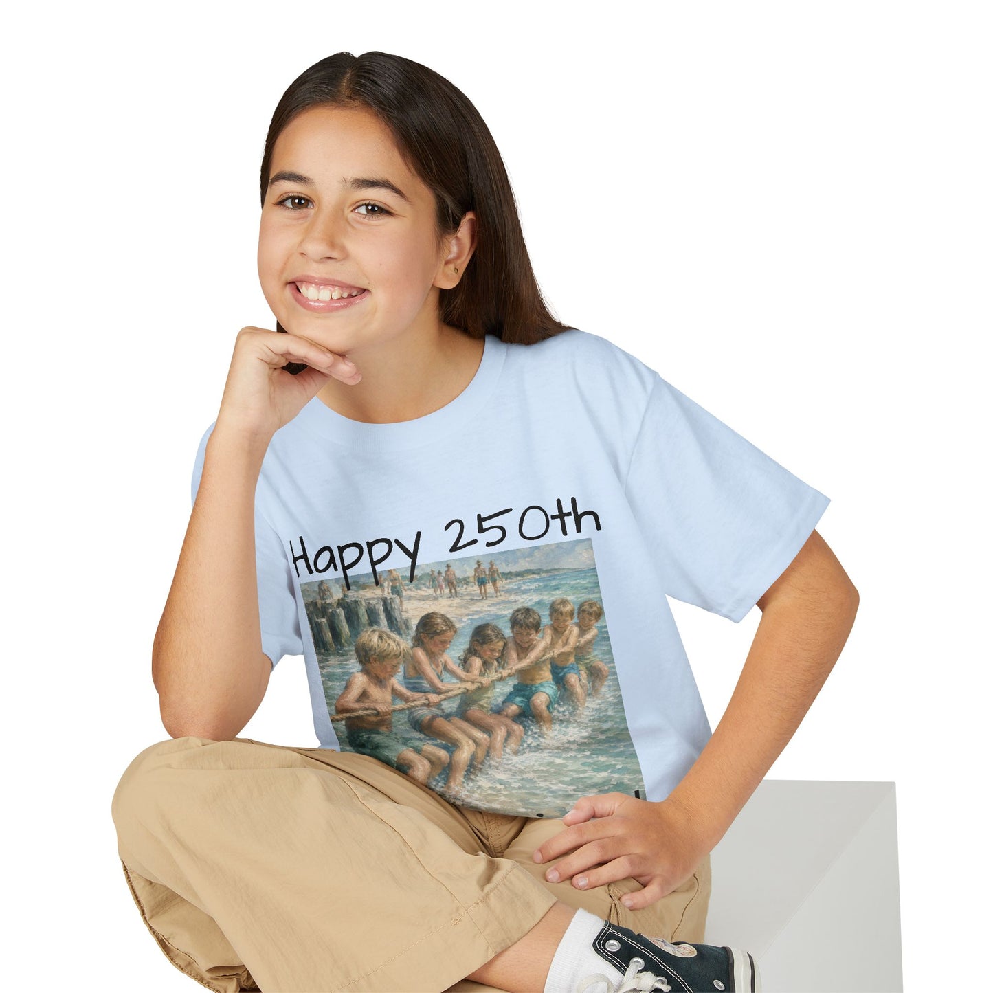 Youth Tee — "Happy 250th America!" Vintage Summer Beach Kids T‑Shirt