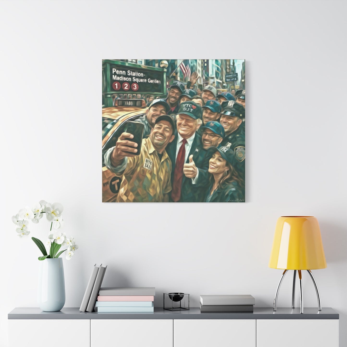 NYC❤️DJT—Trump New York Taxi Selfie Matte Canvas Wall Art — Stretched 1.25"