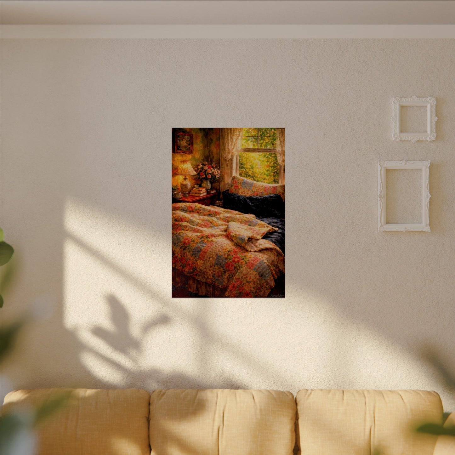 Cottage Cozy Bedroom Poster — Textured Matte Wall Art