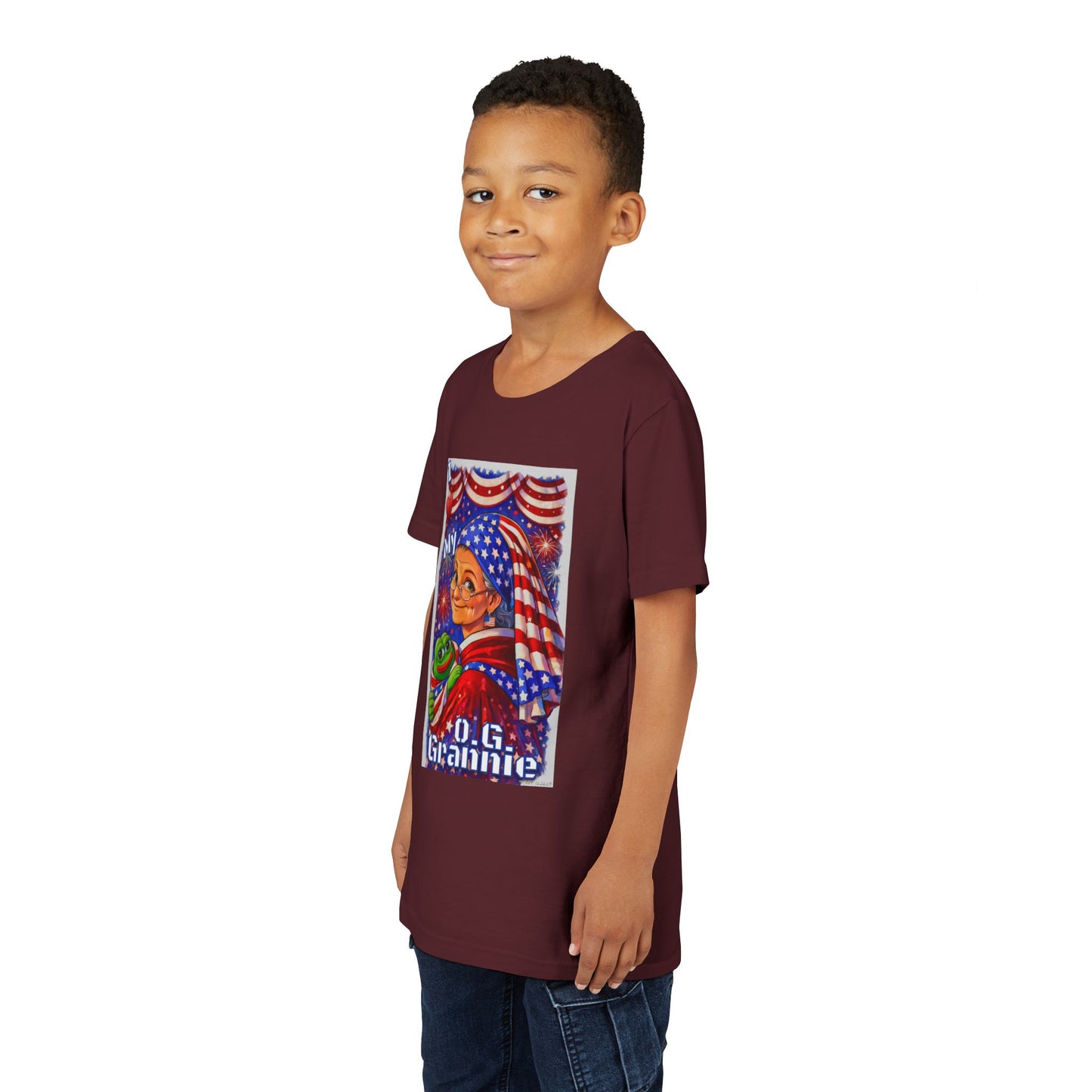Grandma Anons & Keyboard Warriors for your Littles, “I ♥️ My O.G. Grannie" Youth T-Shirt – American Flag Grandma Design