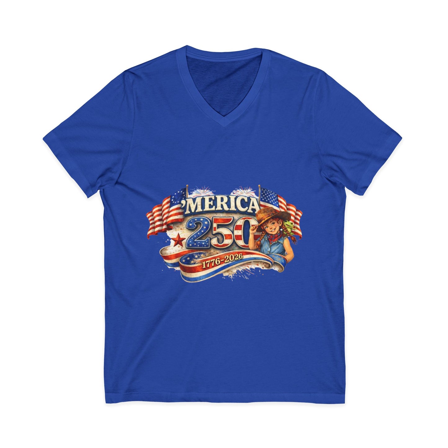 250th America Patriotic V-Neck Tee — 1776–2026 Anniversary Flag Design