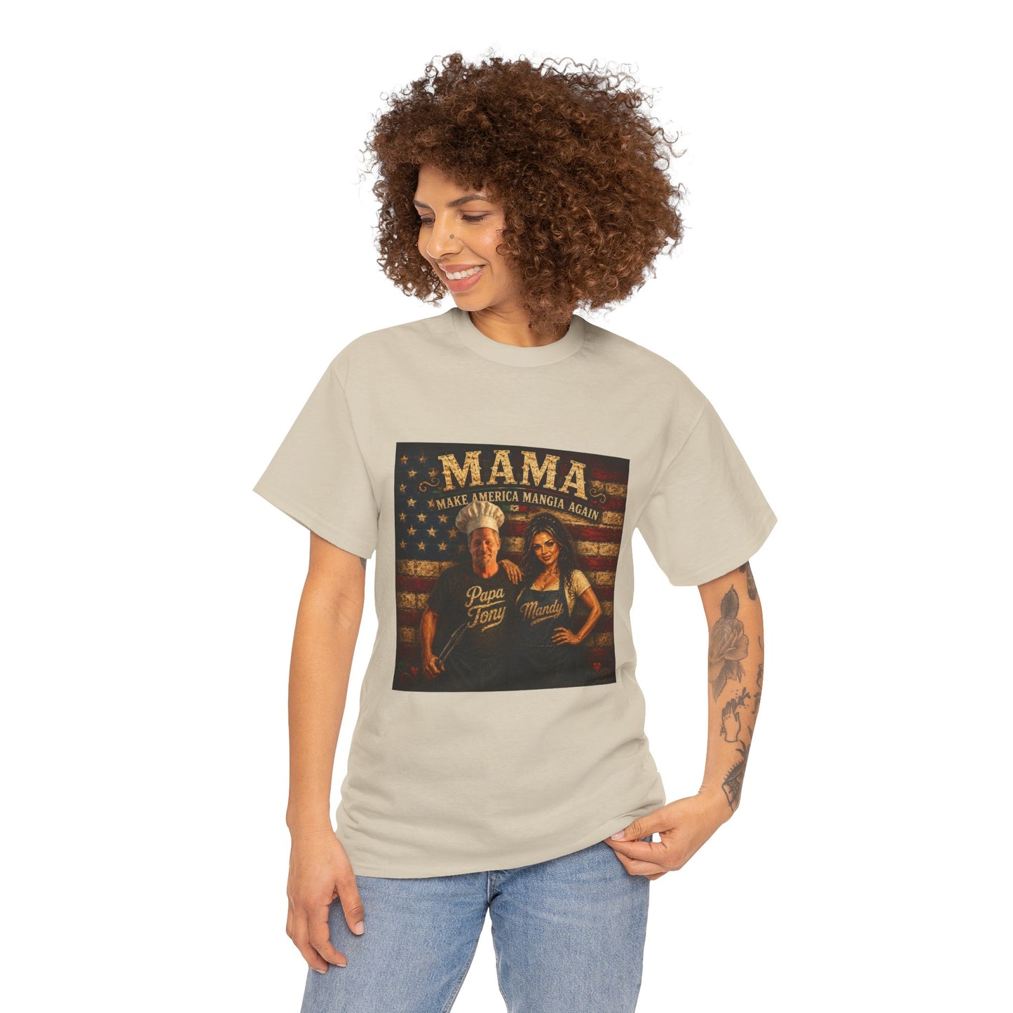 CUSTOM for MANDY—Mama Pizza Team T-Shirt — Retro American Flag Pizza Chef Graphic Tee