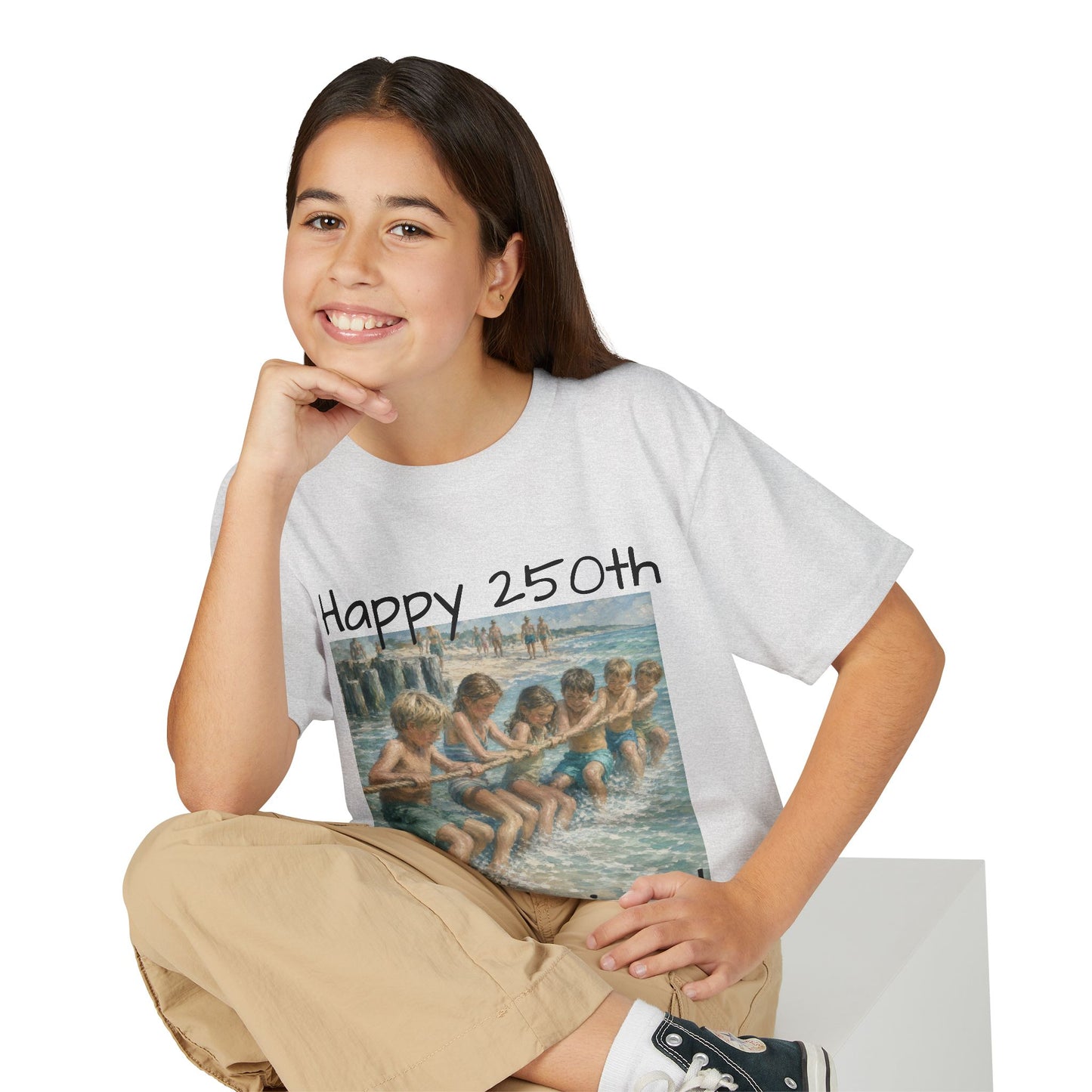 Youth Tee — "Happy 250th America!" Vintage Summer Beach Kids T‑Shirt
