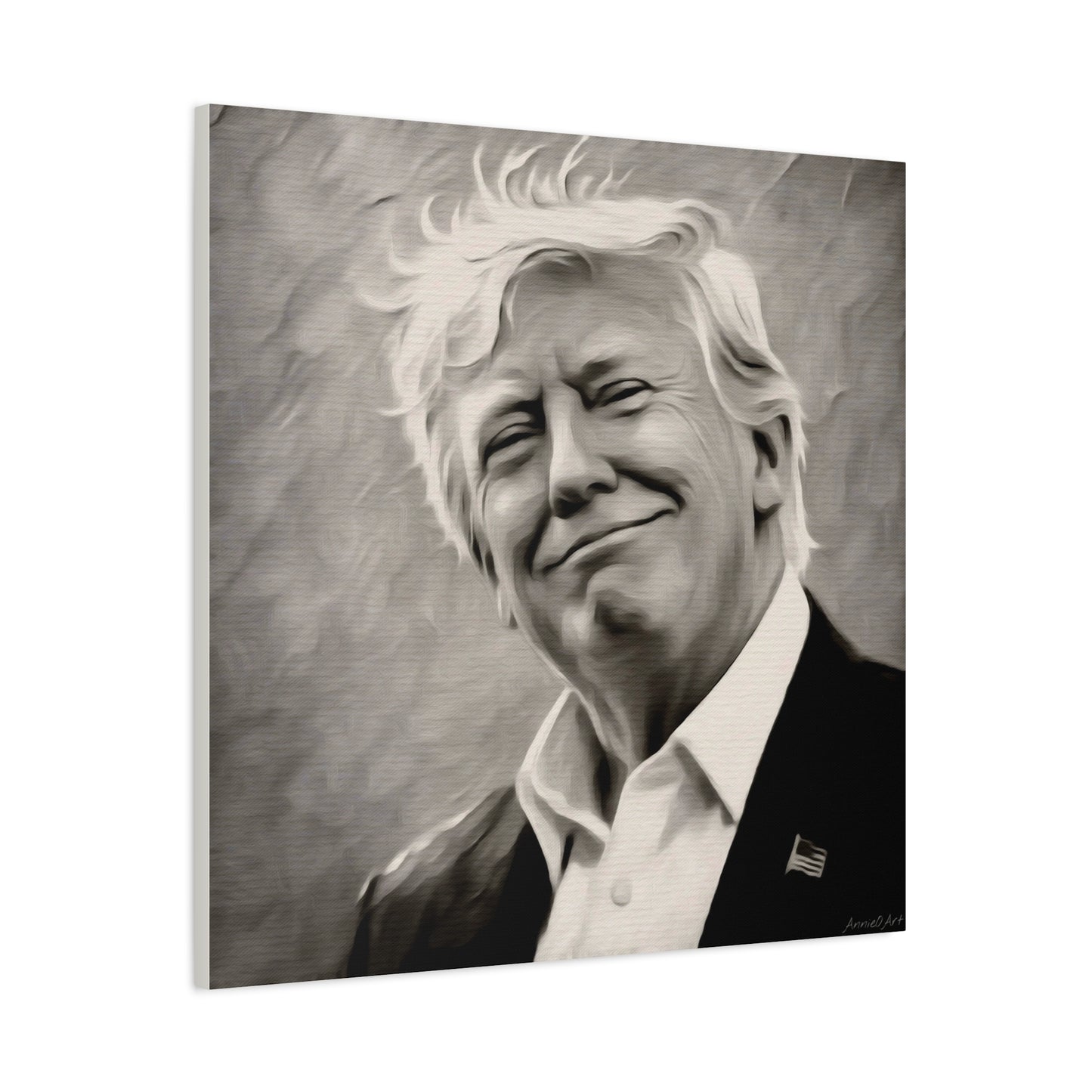 Trump Portrait B&W-Canvas Monochrome Oil-Style Wall Art