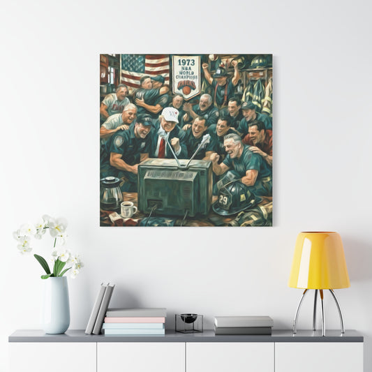 Trump Watching Knicks Game w/ FDNY &NYPD (Knicks 1973 Banner)
