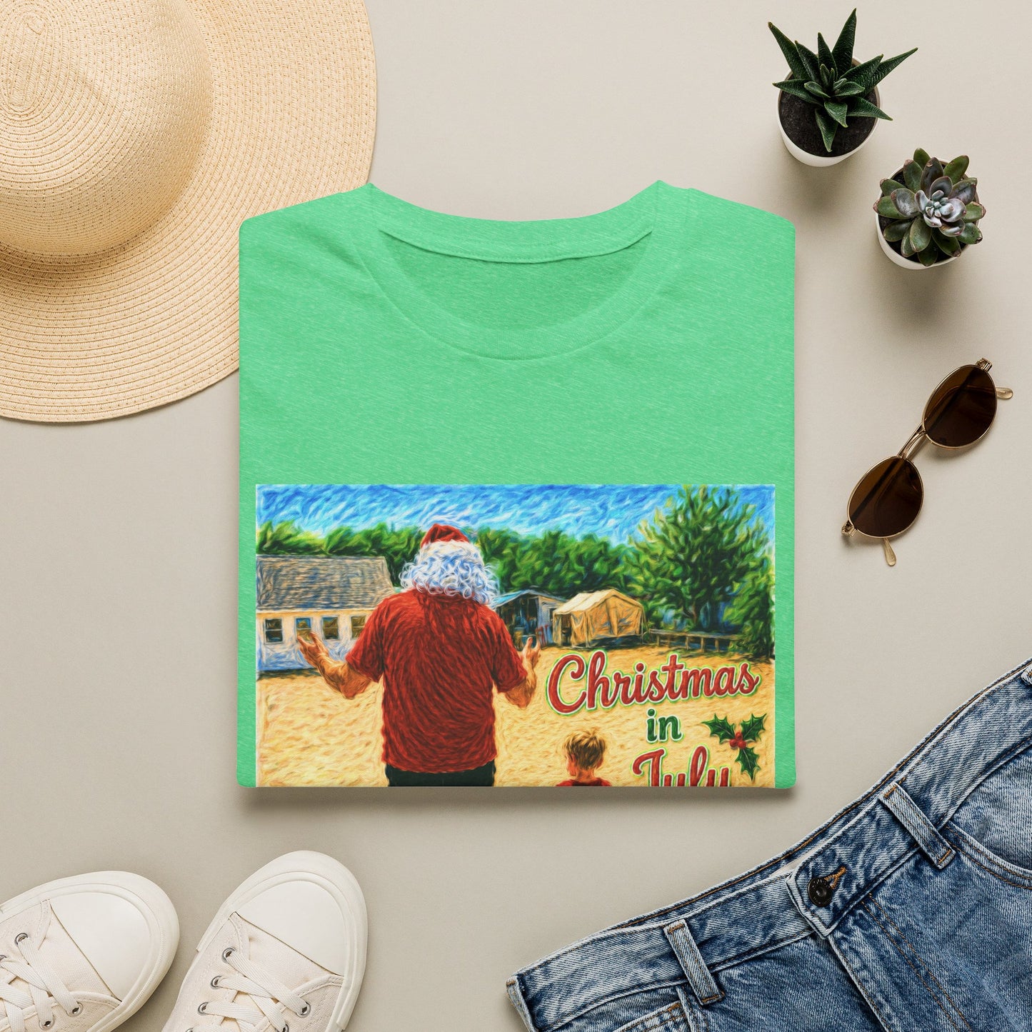 T-Shirt — Christmas in July Santa Beach Graphic Tee