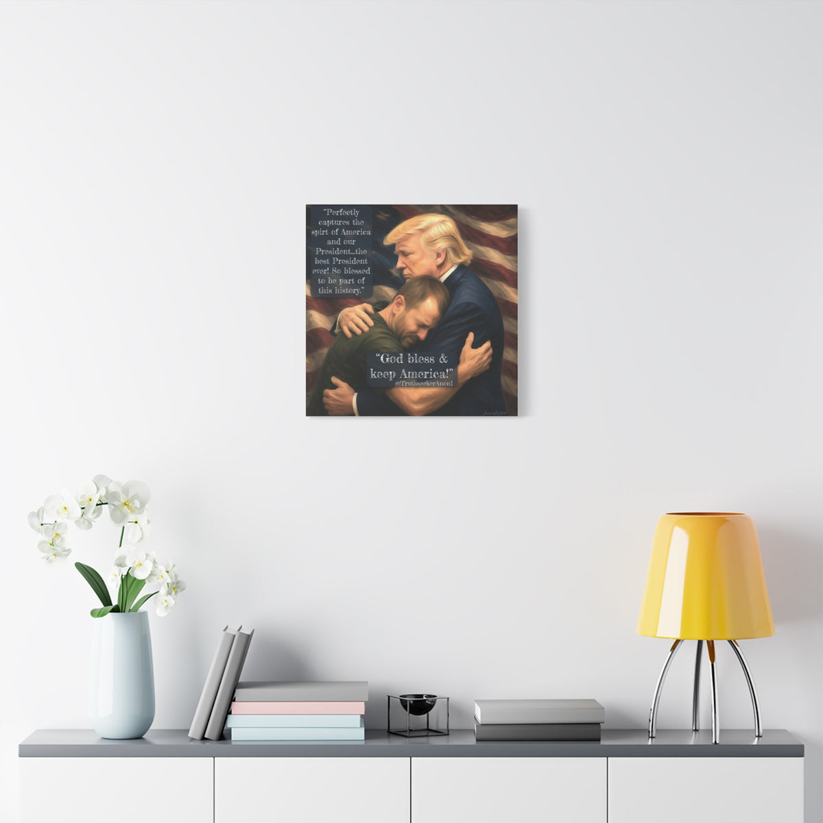 Trump Embrace Patriotic Canvas Wall Art — "God Bless & Keep America"