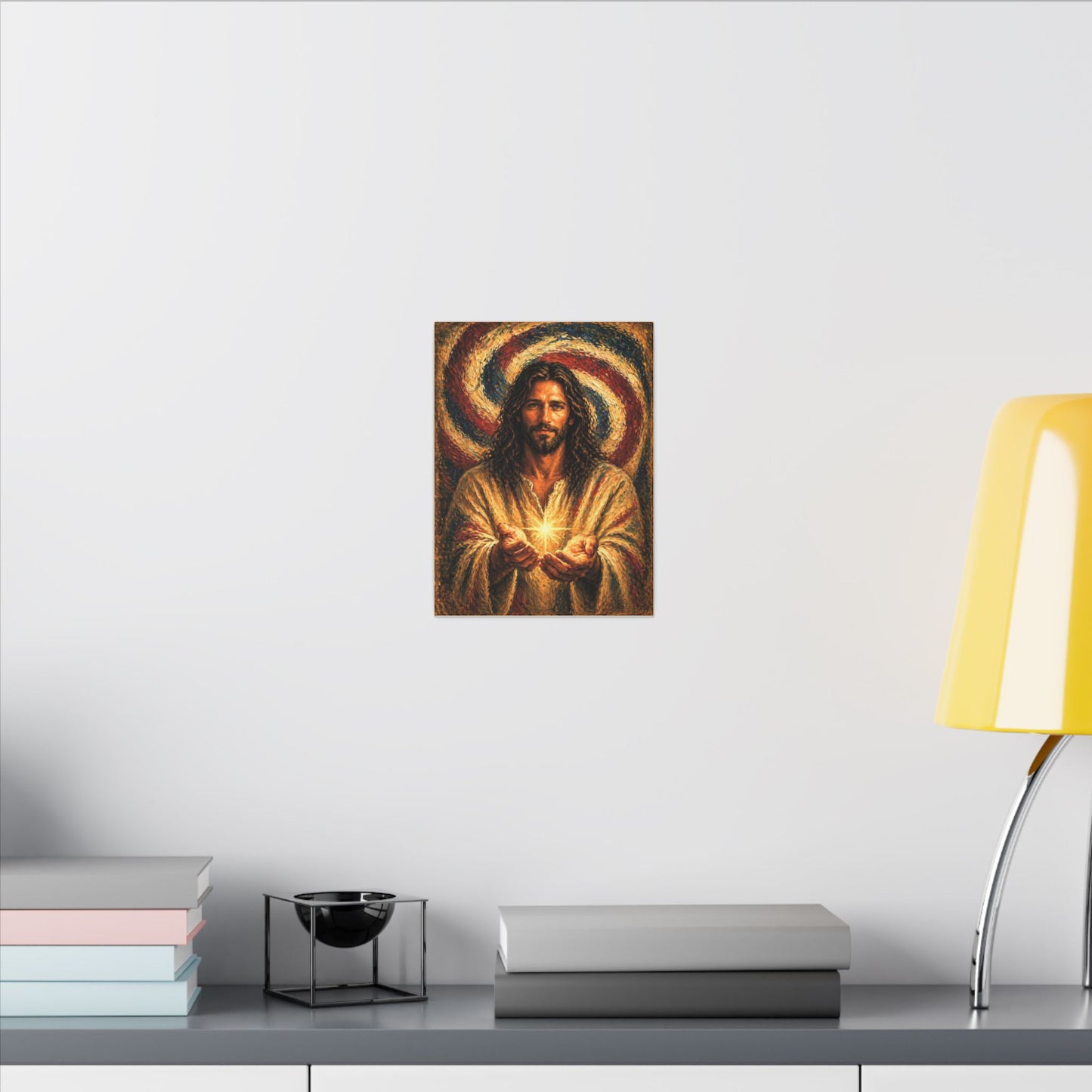 Radiant Jesus Holding Light, Heavy Oil Paint Strokes Look—Matte Stretched Canvas— Canvas Wall Art