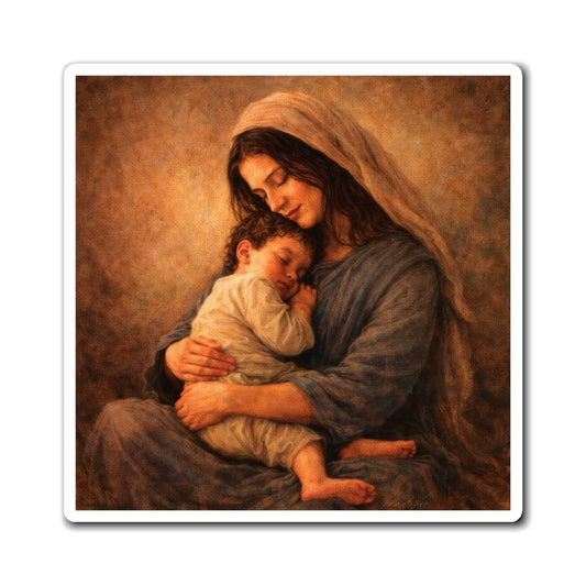 Madonna and Child —Kid Level Refrigerator Magnet — Sacred Mary and Baby Jesus Art