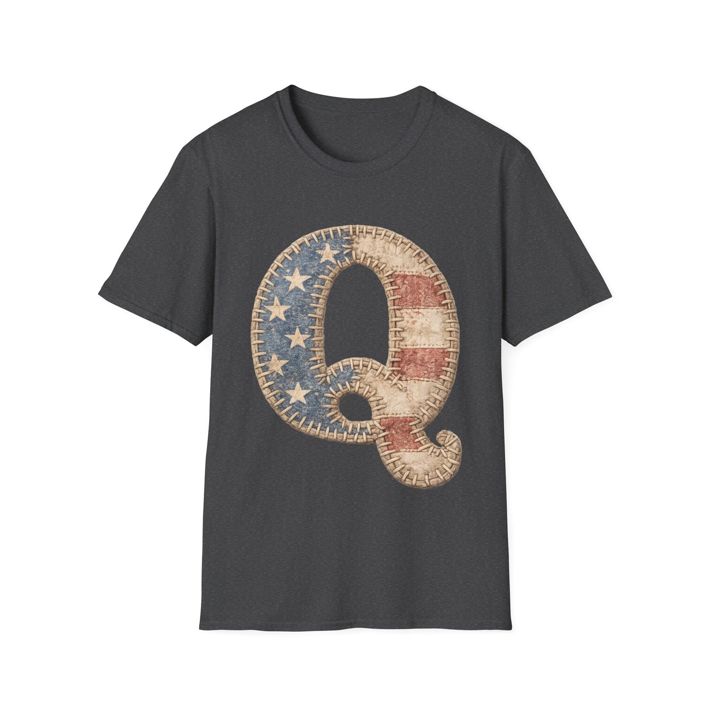 Patriotic Letter Q T‑Shirt — Vintage American Flag Initial Tee