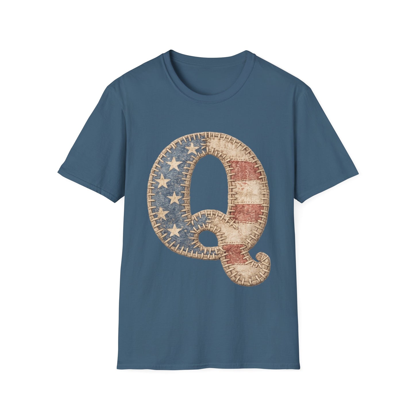 Patriotic Letter Q T‑Shirt — Vintage American Flag Initial Tee