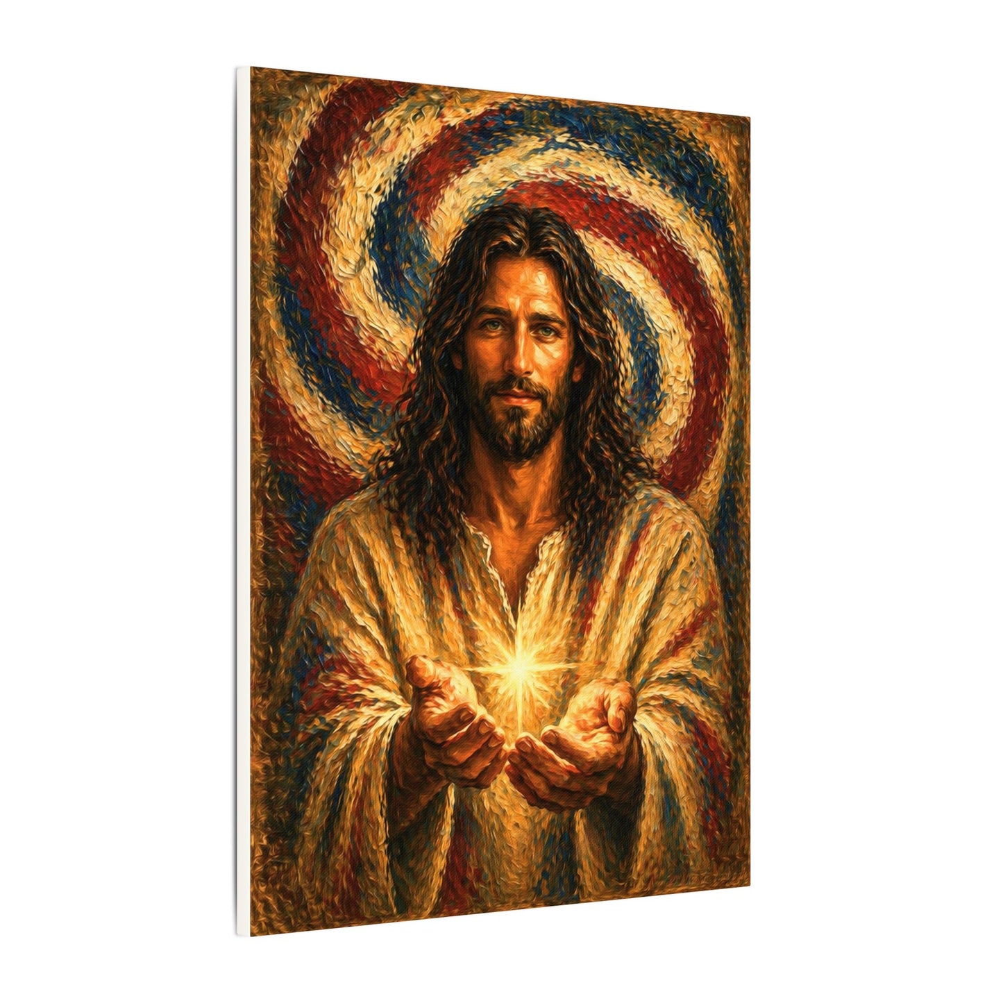 Radiant Jesus Holding Light, Heavy Oil Paint Strokes Look—Matte Stretched Canvas— Canvas Wall Art