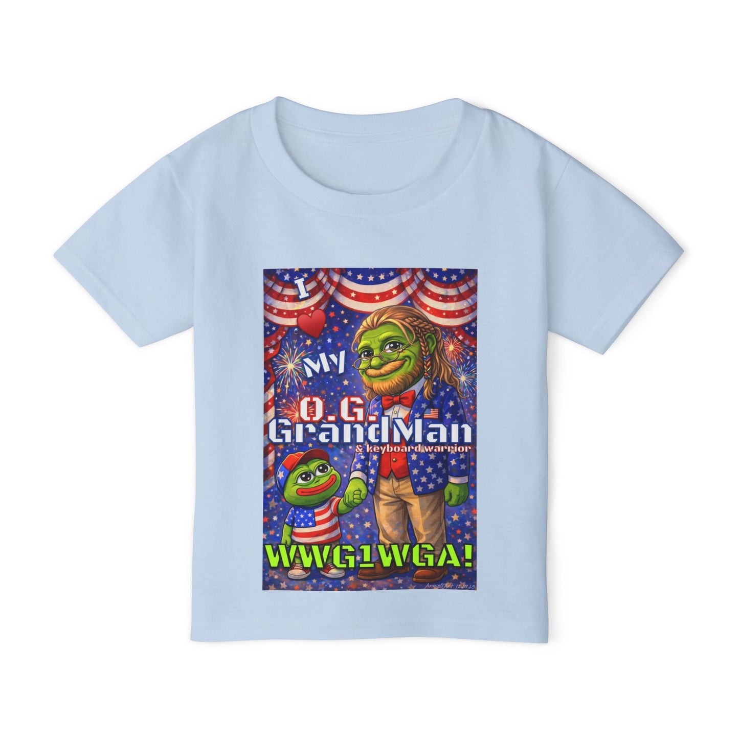 GrandMan/Grandpa Anons & Keyboard Warriors — "I ♥️ My O.G. GrandMan" Patriotic Frog Kids Tee (WWG1WGA)