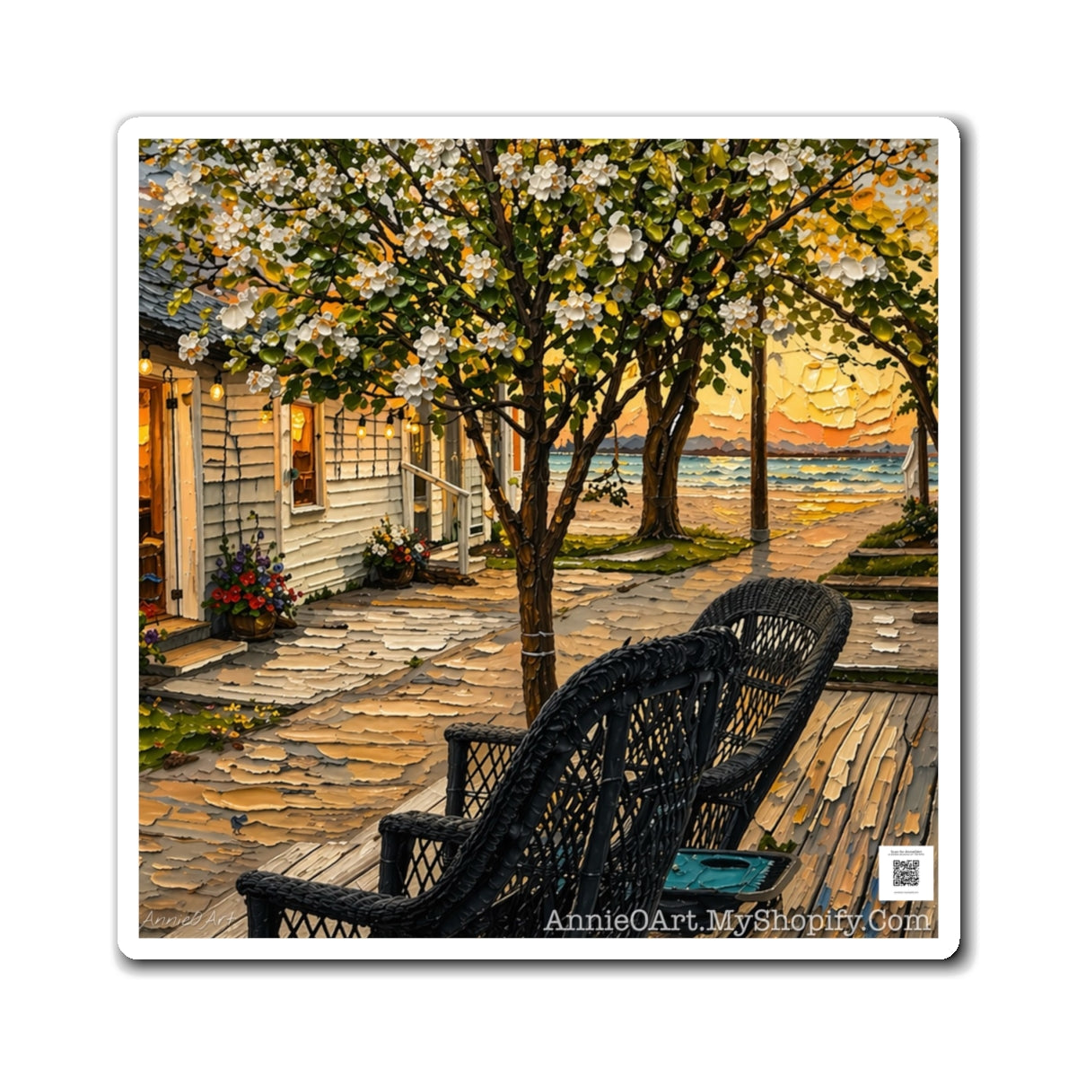 Coastal Porch Sunset Magnet — Nautical Beach House Art Refrigerator Magnet