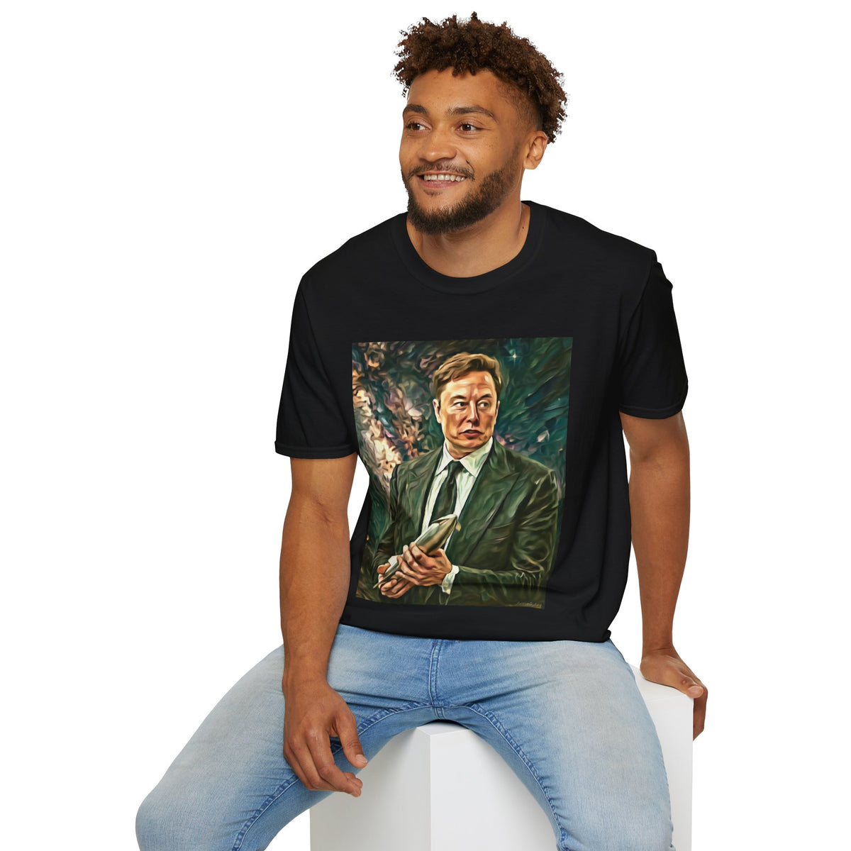 Elon Musk with Rocket— Graphic T-Shirt
