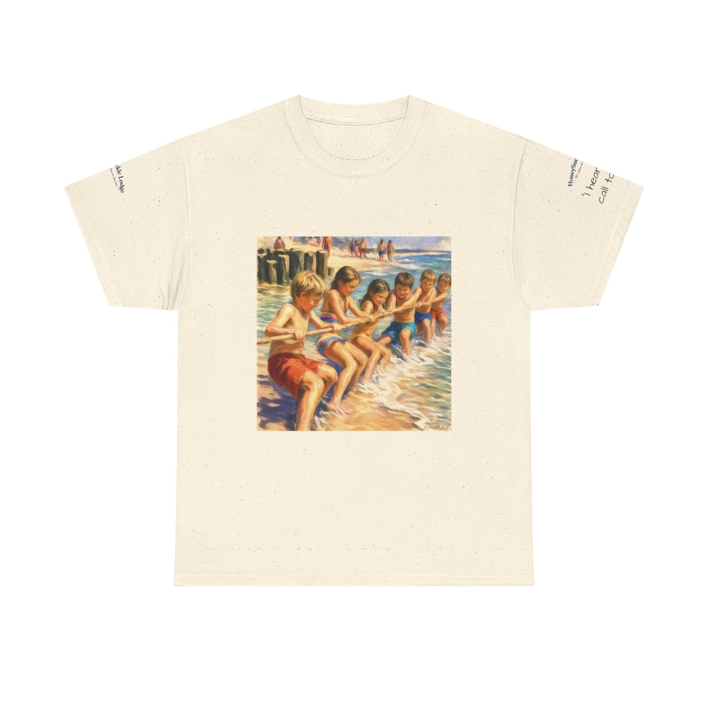 HoneySuckle Lodge Vintage Beach T-Shirt — "50+ years of fun in the sun" Retro Kids on Shore Design