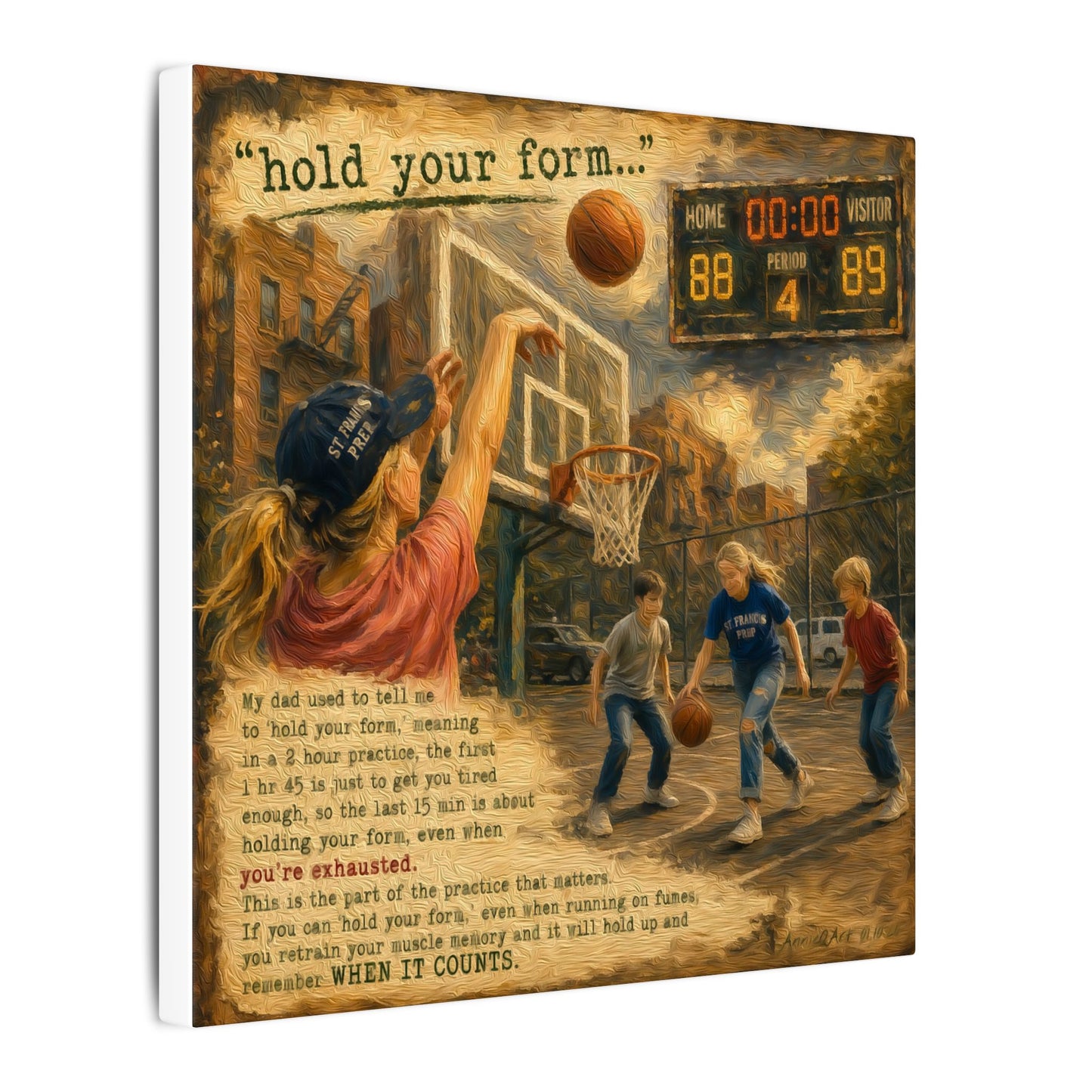 ‘Hold Your Form’—Basketball Canvas Wall Art — 'Practice That Matters' Vintage Court Scene