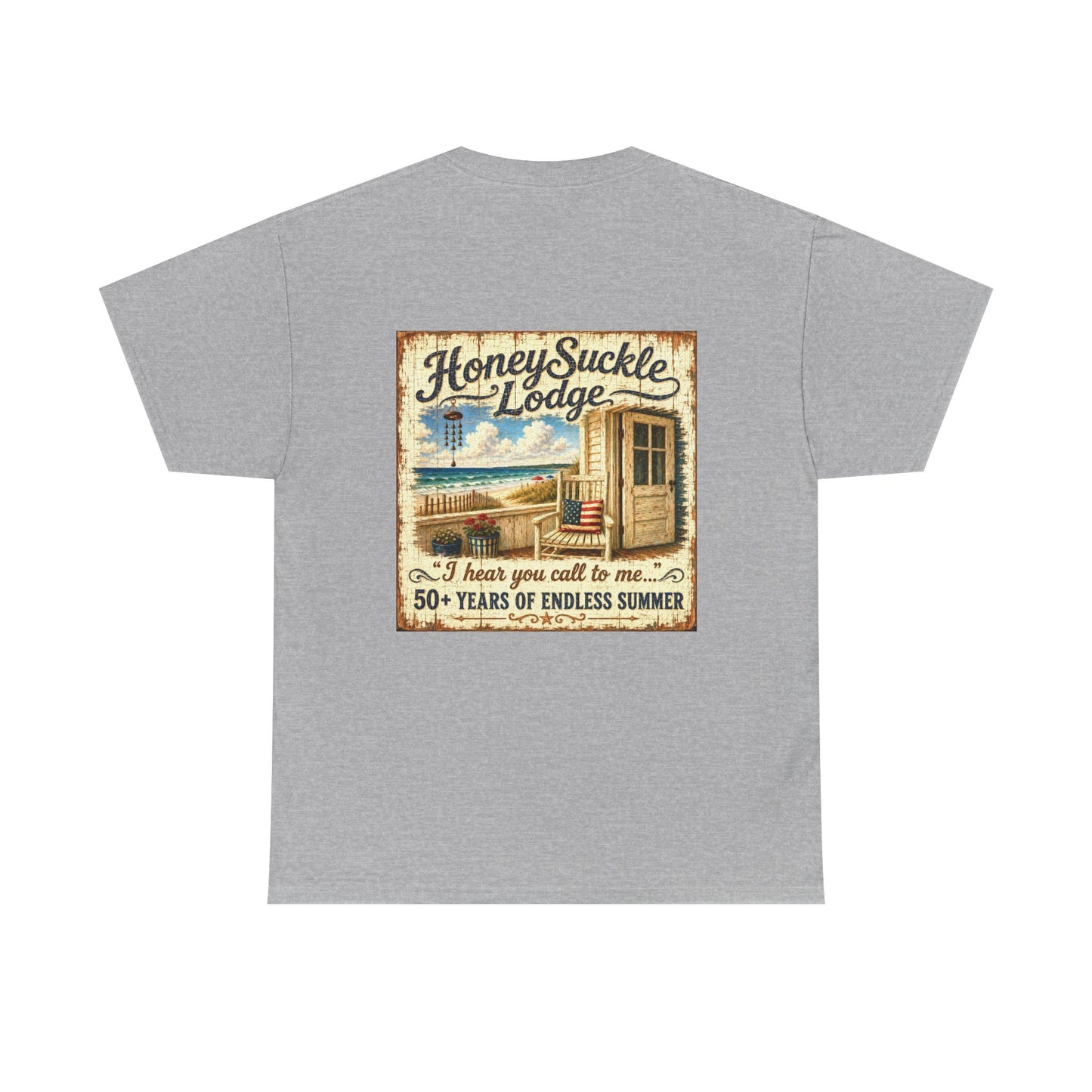 Vintage Beach T‑Shirt — 'Honeysuckle Lodge: 50+ Years of Endless Summer' Retro Seaside Tee
