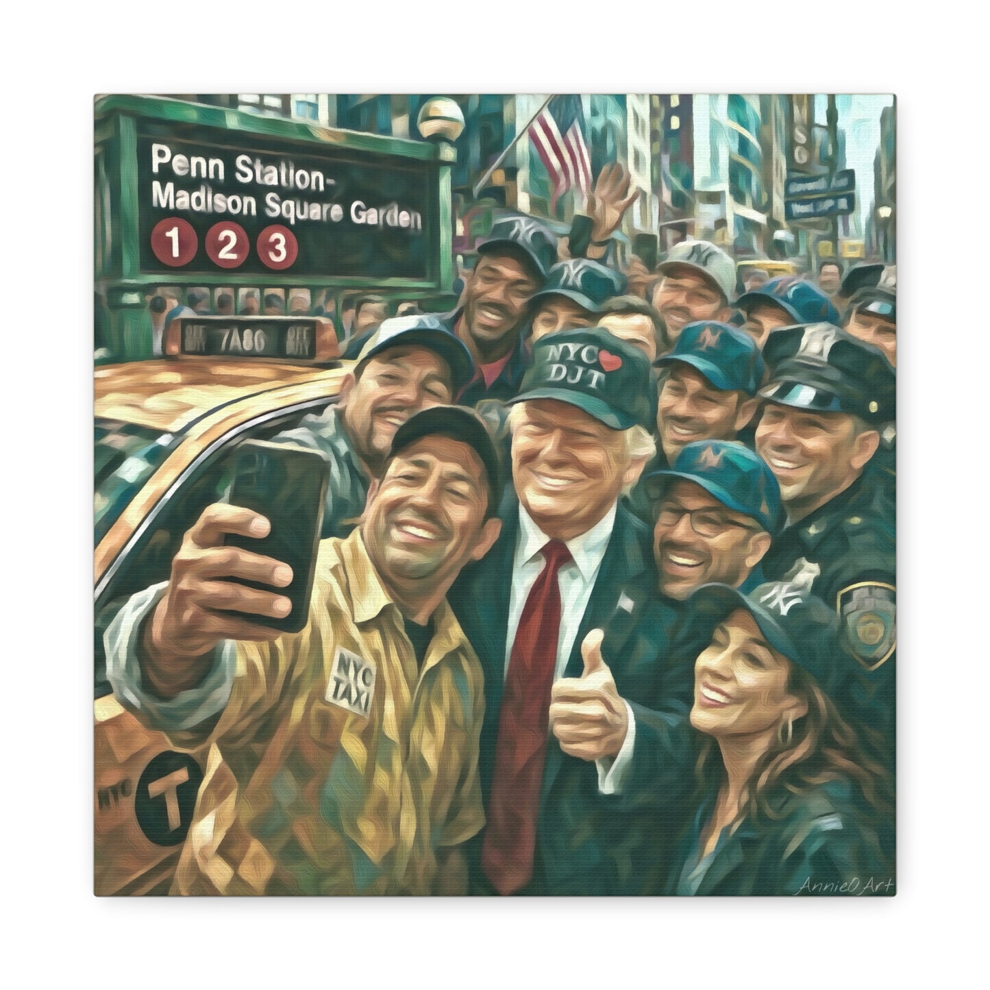 NYC❤️DJT—Trump New York Taxi Selfie Matte Canvas Wall Art — Stretched 1.25"