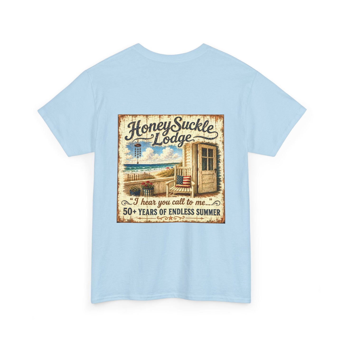 Vintage Beach T‑Shirt — 'Honeysuckle Lodge: 50+ Years of Endless Summer' Retro Seaside Tee