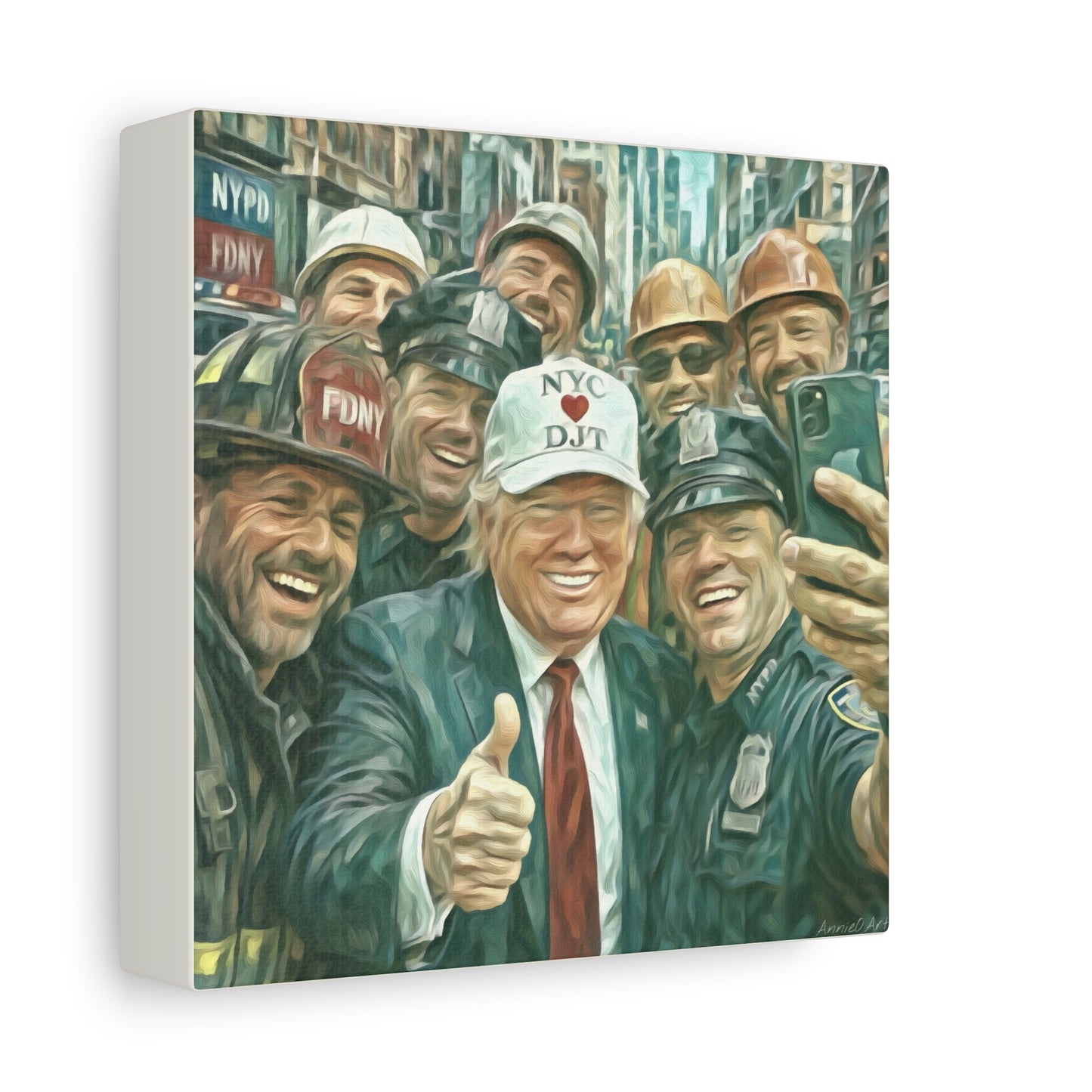 Trump ‘NYC❤️DJT’ - THE Blue-Collar-Billionaire w/ NYC Working Guys —Matte Canvas Print