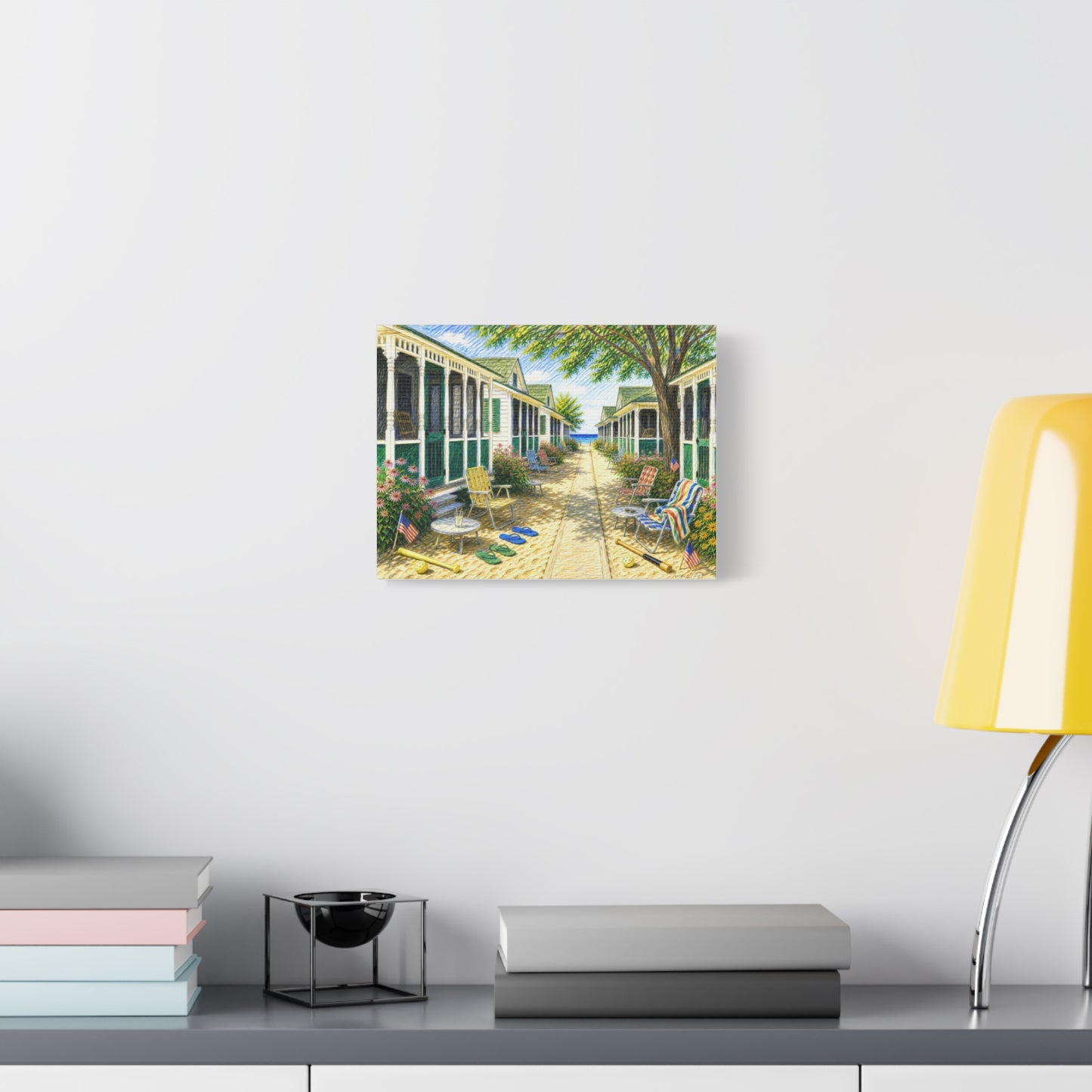 Beach Bungalow Path Americana Matte Canvas Wall Art — 1970’s Summer Seaside Bungalow Print