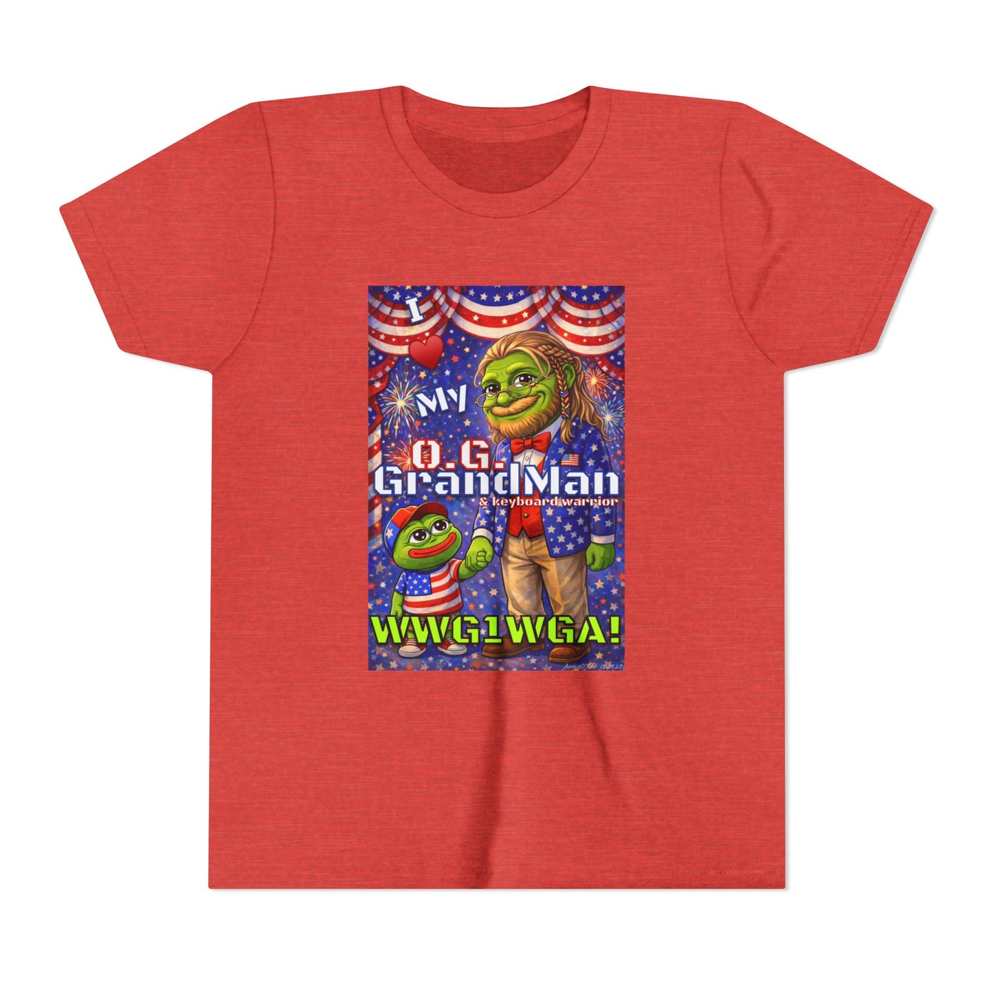 GrandMan/Grandpa Keyboard Warriors for your Littles - “I ♥️ My O.G. GrandMan" Patriotic Pepe WWG1WGA Kids T-Shirt