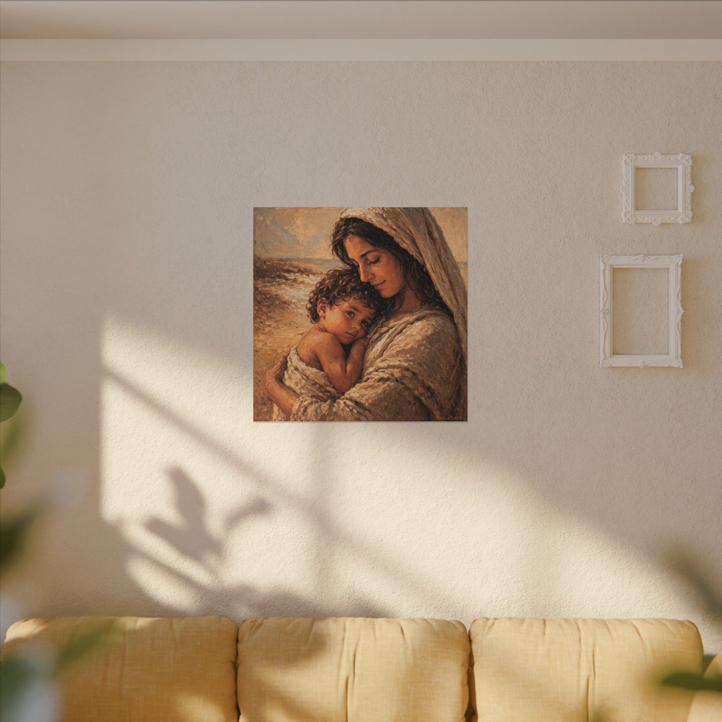 Mary and Jesus Matte Canvas Wall Art — Tender Embrace Spiritual Nursery Decor