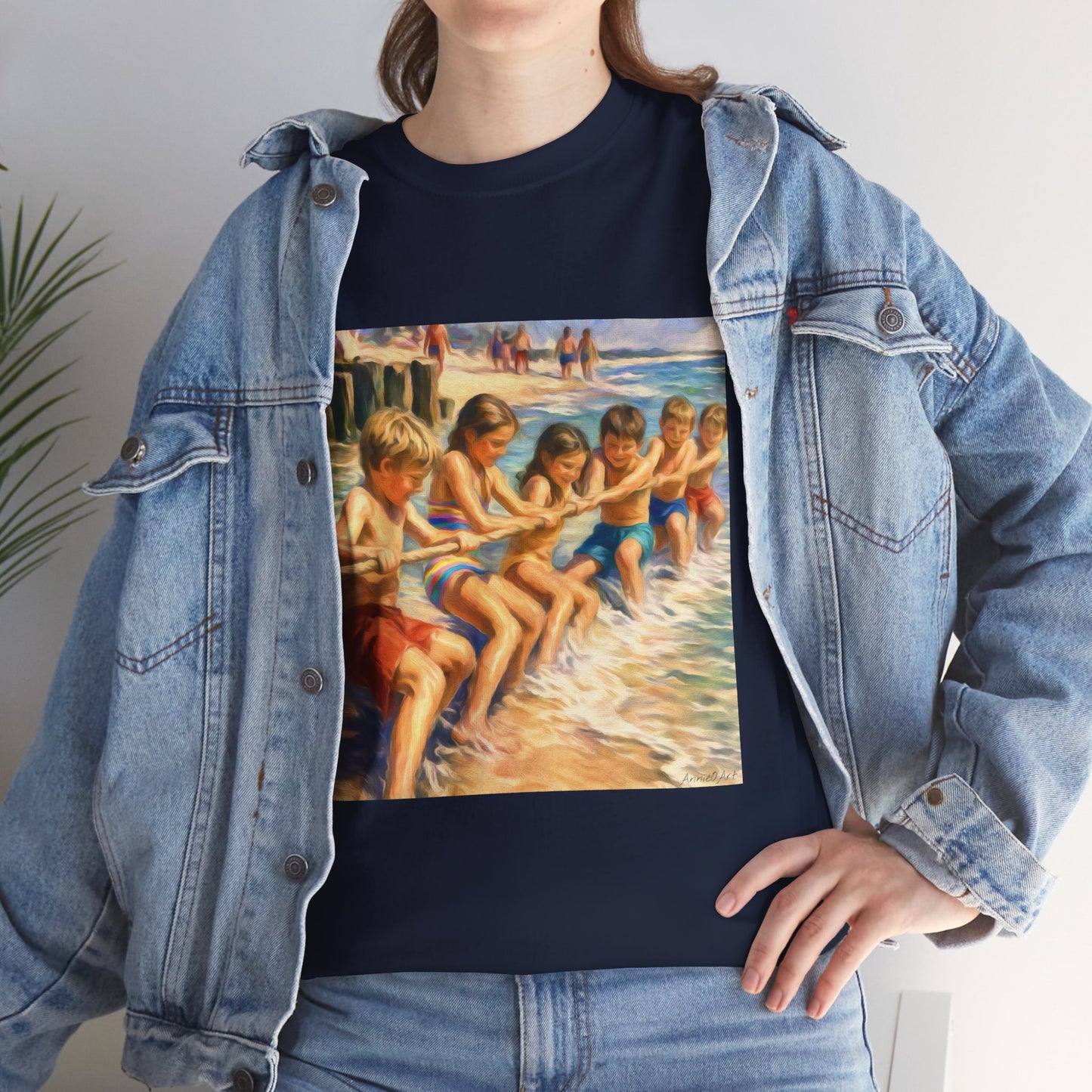 Honeysuckle Lodge Vintage Beach Print tee shirt front/back ("Honeysuckle Lodge - 50+ years of fun in the sun")