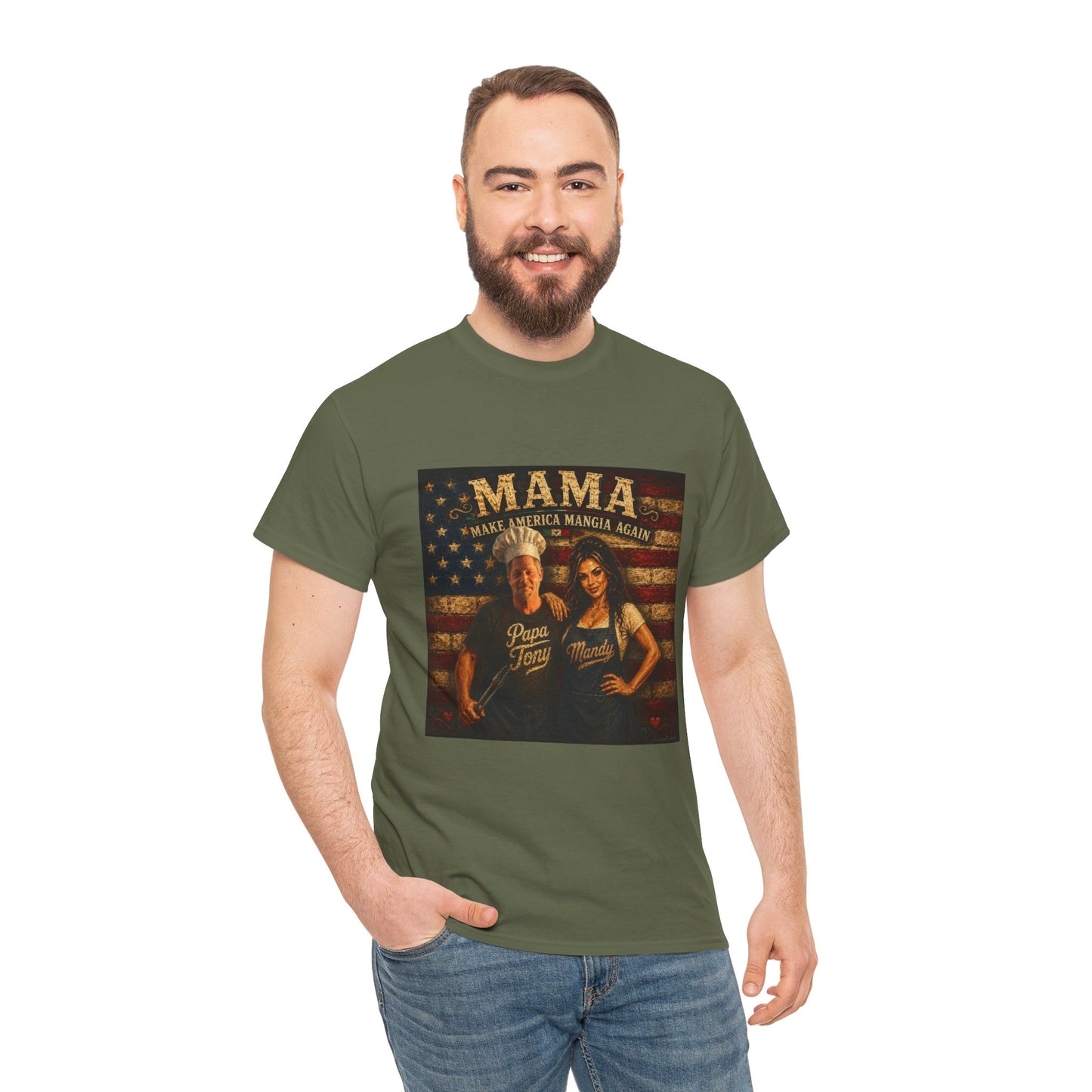 CUSTOM for MANDY—Mama Pizza Team T-Shirt — Retro American Flag Pizza Chef Graphic Tee
