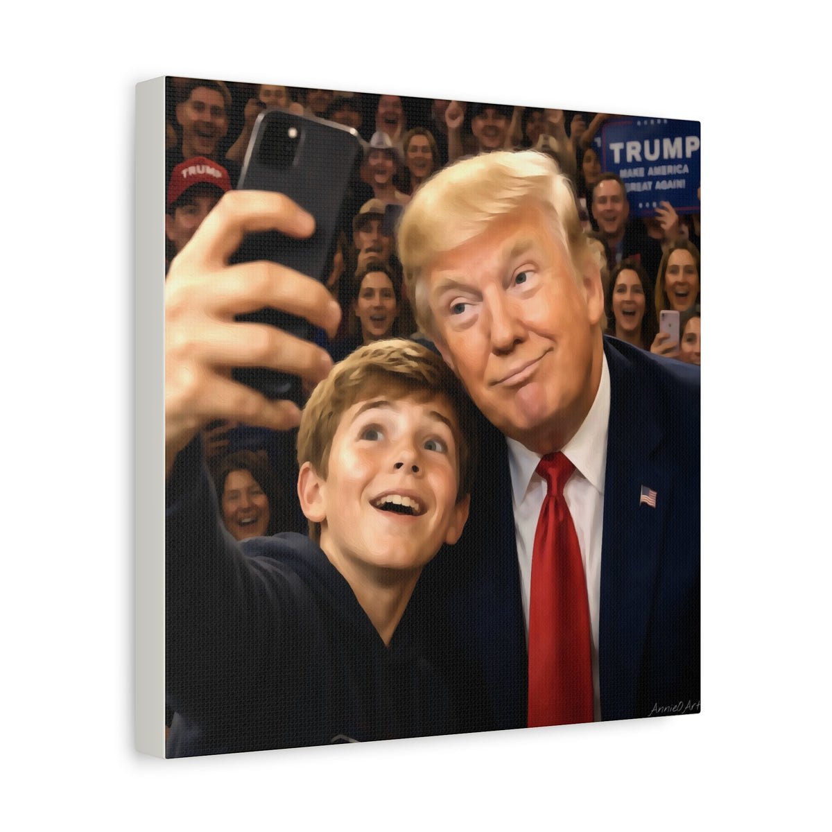Trump Rally Canvas Wall Art — President Selfie Print on Stretched Matte Canvas