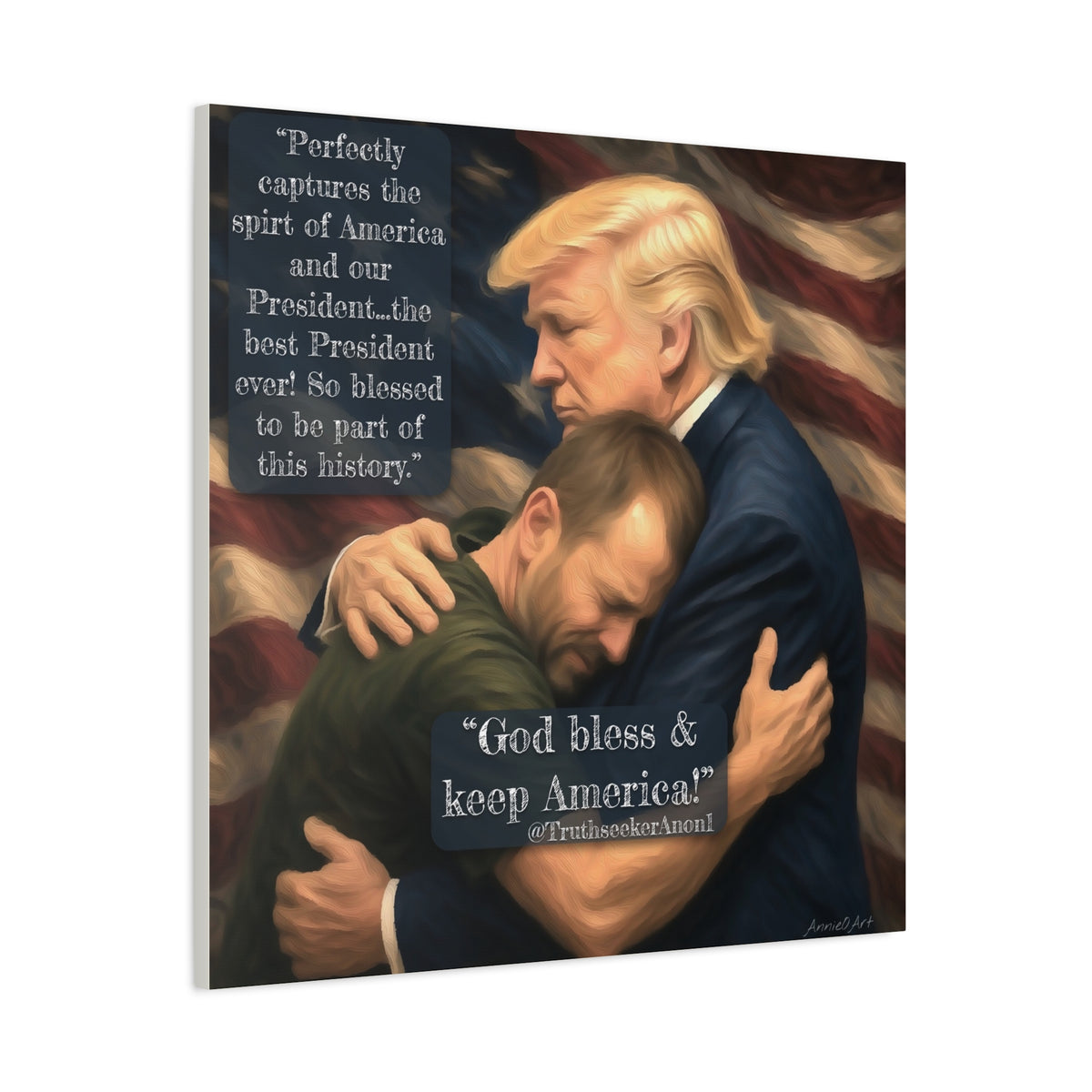 Trump Embrace Patriotic Canvas Wall Art — "God Bless & Keep America"