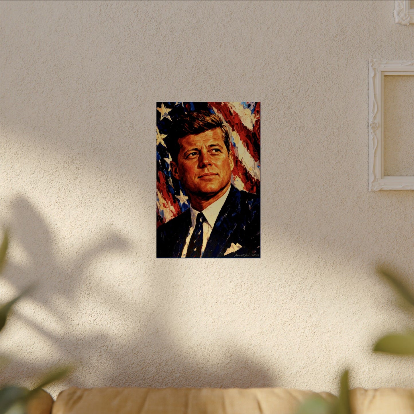 JFK Watercolor Poster — Patriotic Textured Matte Print