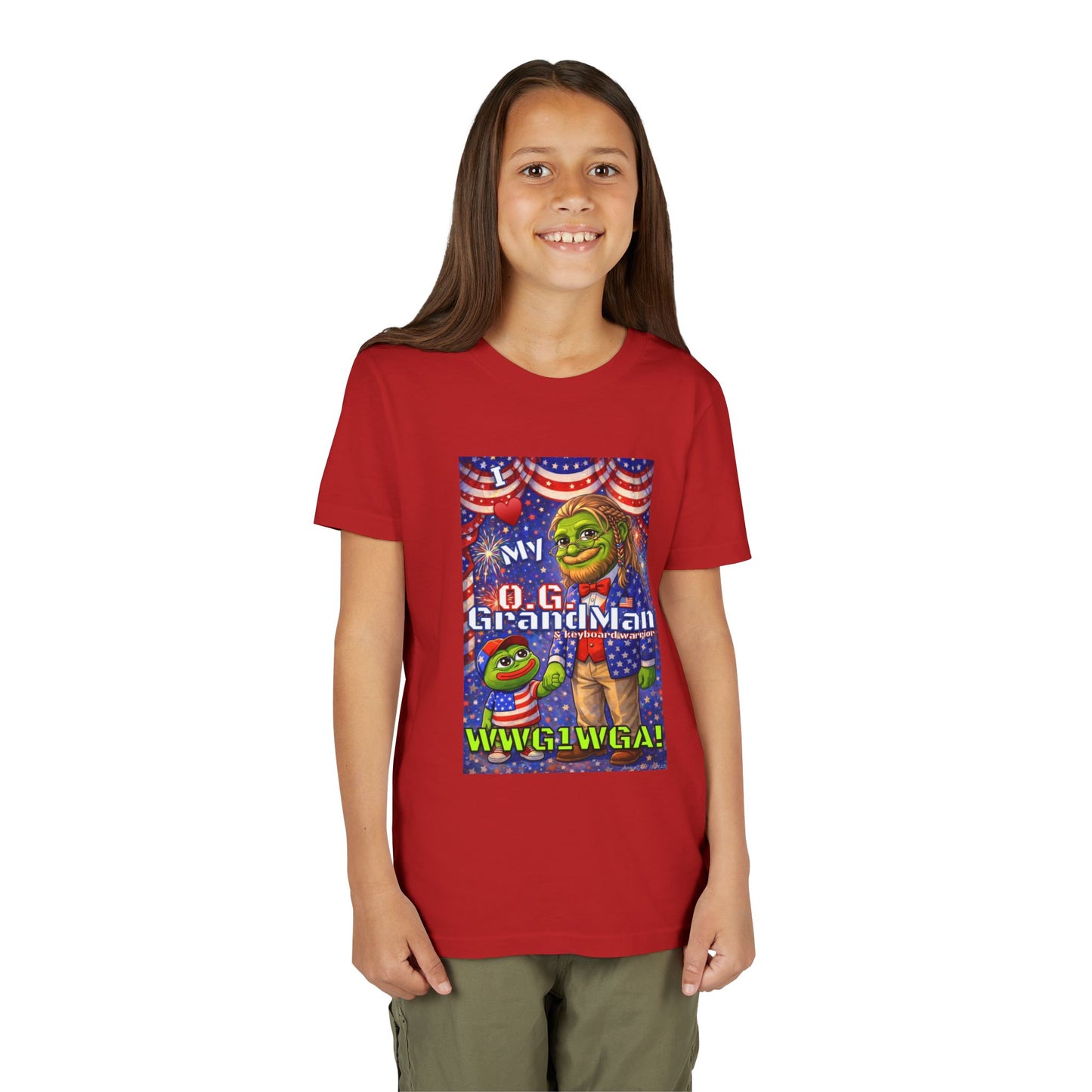 GrandMan/Grandpa Keyboard Warriors for your Littles - “I ♥️ My O.G. GrandMan" Patriotic Pepe WWG1WGA Kids T-Shirt