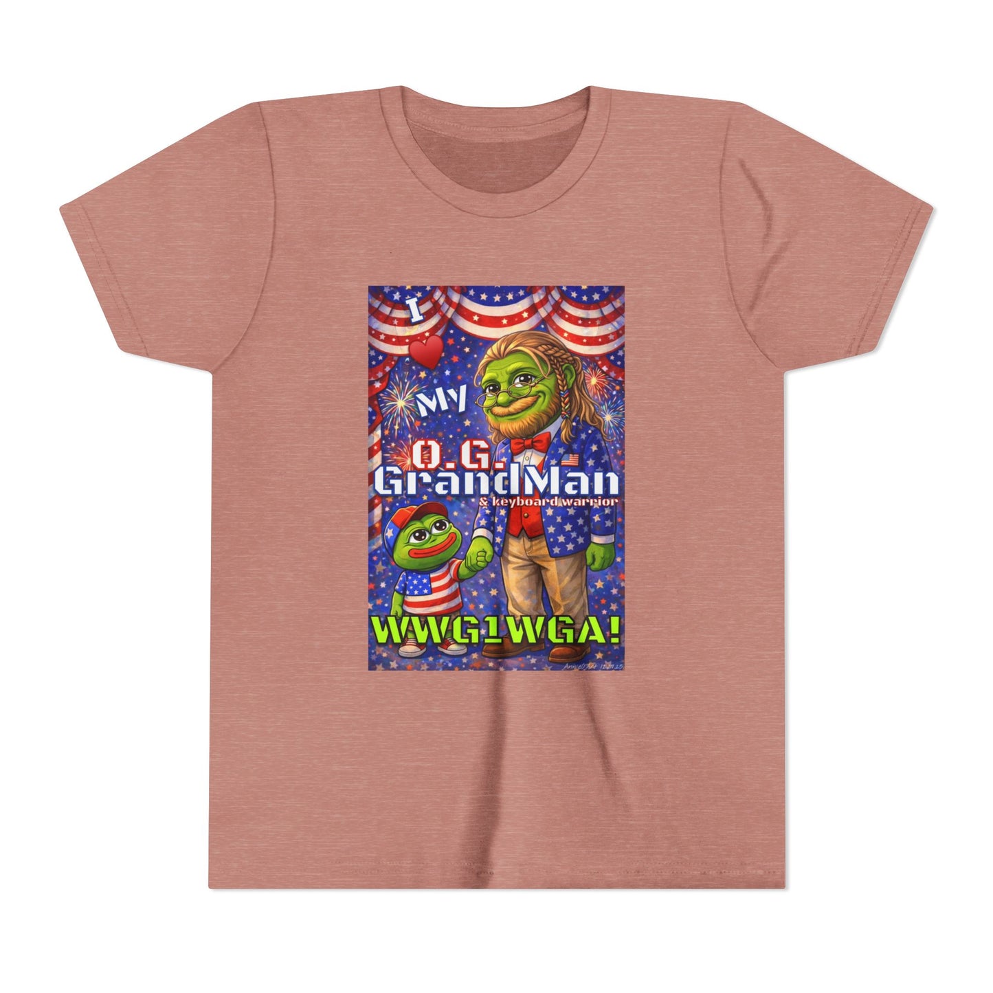 GrandMan/Grandpa Keyboard Warriors for your Littles - “I ♥️ My O.G. GrandMan" Patriotic Pepe WWG1WGA Kids T-Shirt