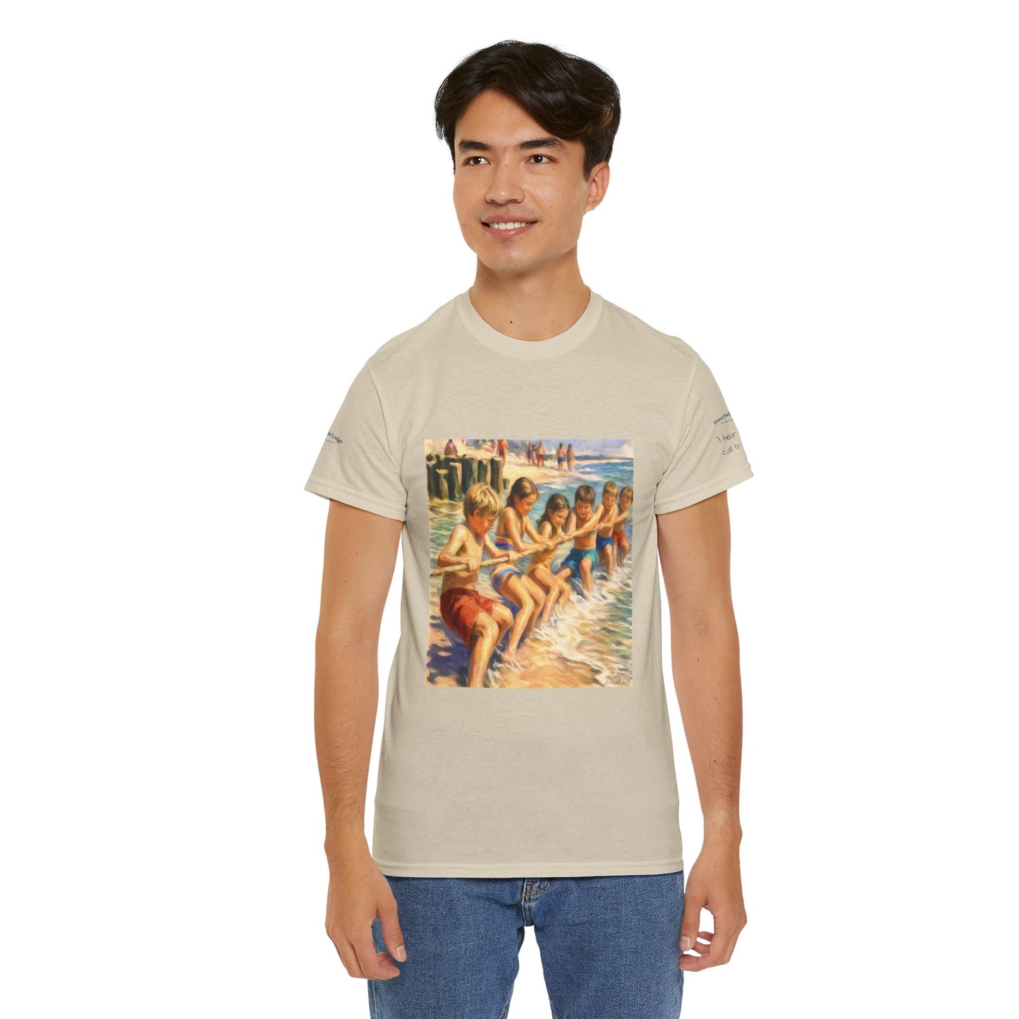 HoneySuckle Lodge Vintage Beach T-Shirt — "50+ years of fun in the sun" Retro Kids on Shore Design