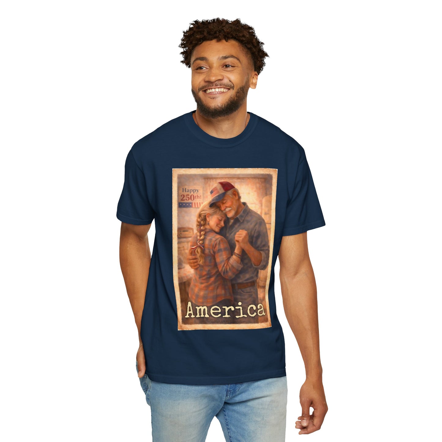 250th America Vintage Couples T-Shirt — Patriotic Romance Graphic Tee