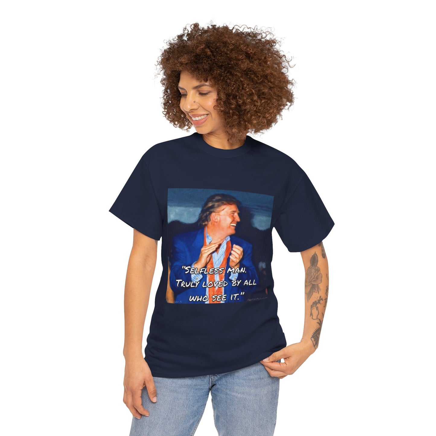Vintage Portrait Tee with Quote – “Selfless Man, Truly Loved by All Who See It”