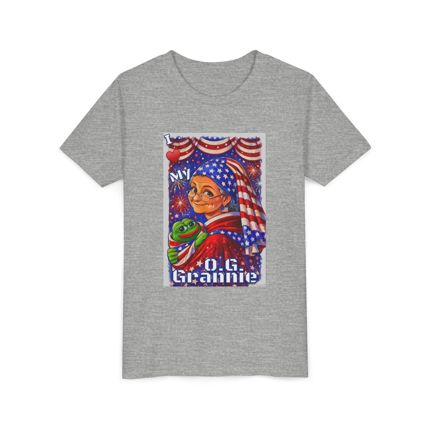 Grandma Anons & Keyboard Warriors for your Littles, “I ♥️ My O.G. Grannie" Youth T-Shirt – American Flag Grandma Design