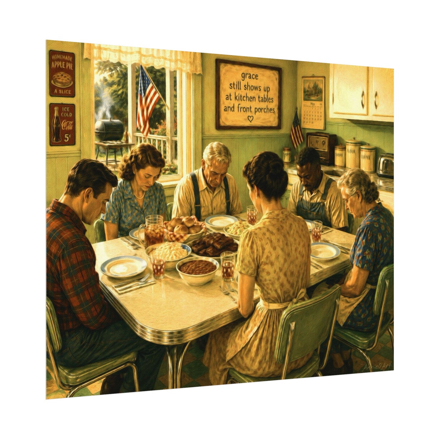 Vintage Family Prayer Dinner Poster — Textured Matte Art Print