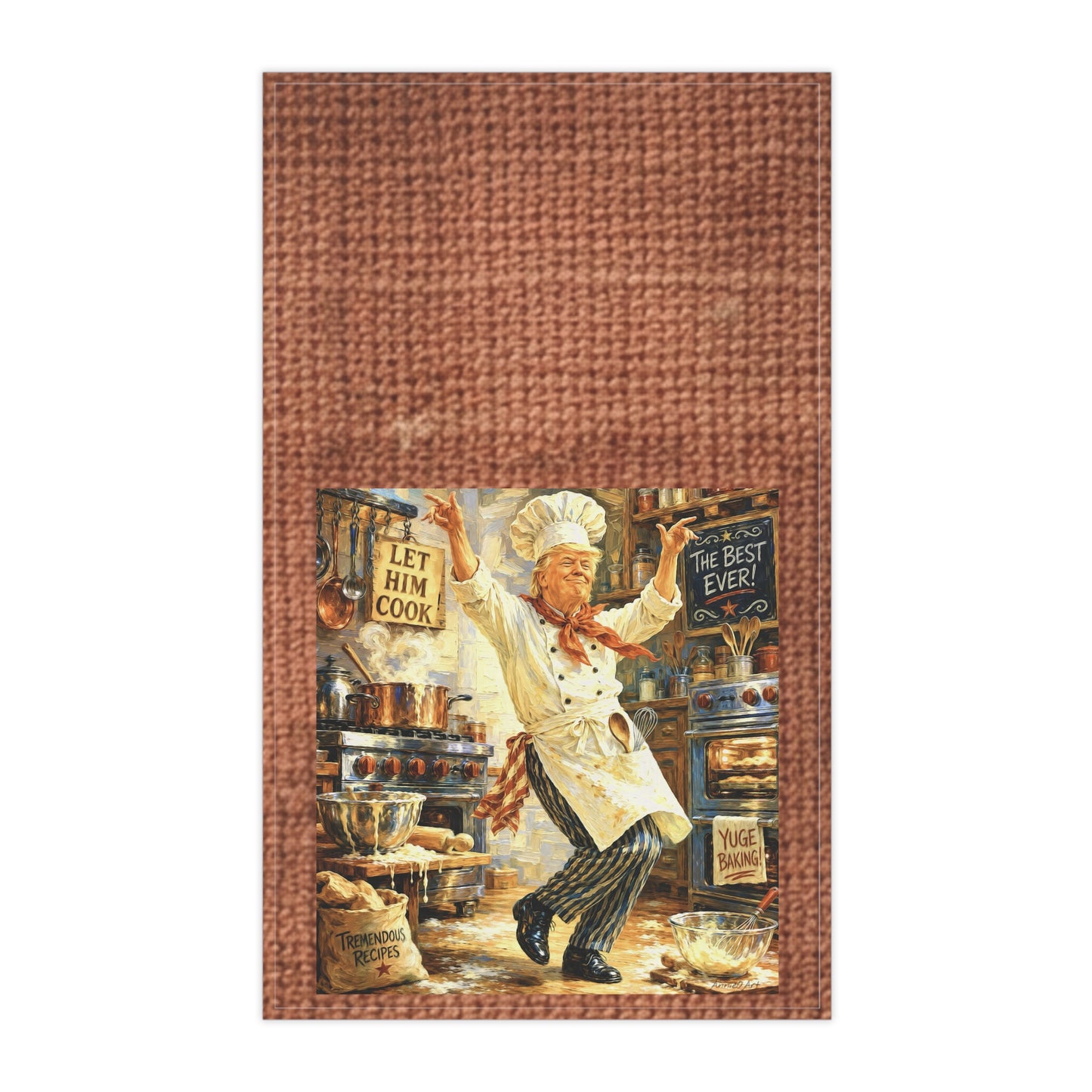 Trump Chef Dancing Kitchen Tea Towel – "Let Him Cook" Cotton Dish Towel
